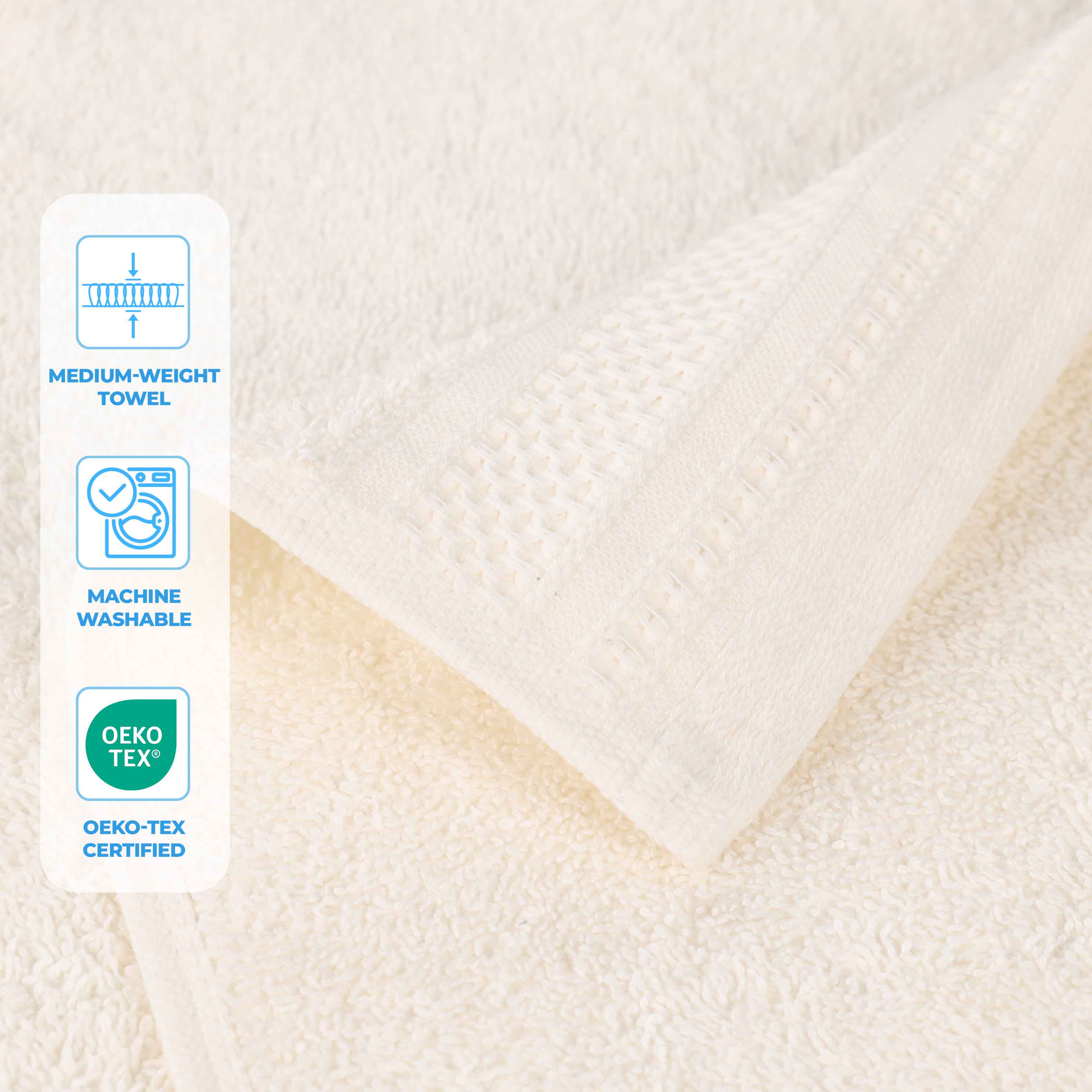 Honeycomb Textured Waffle Border Cotton Bath Towels, Set of 4 - Bath Towel by Superior Brand