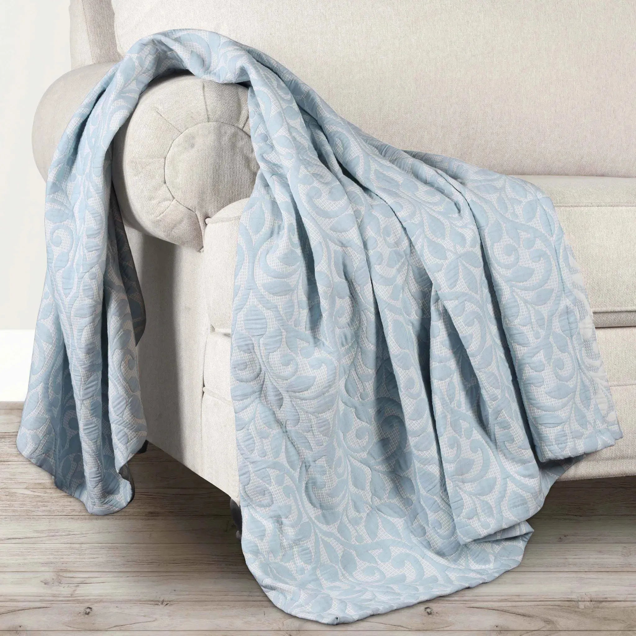 Vineyard Cotton Blend Medium Weight Matelasse Floral Scroll Coverlet - Coverlet by Superior Brand