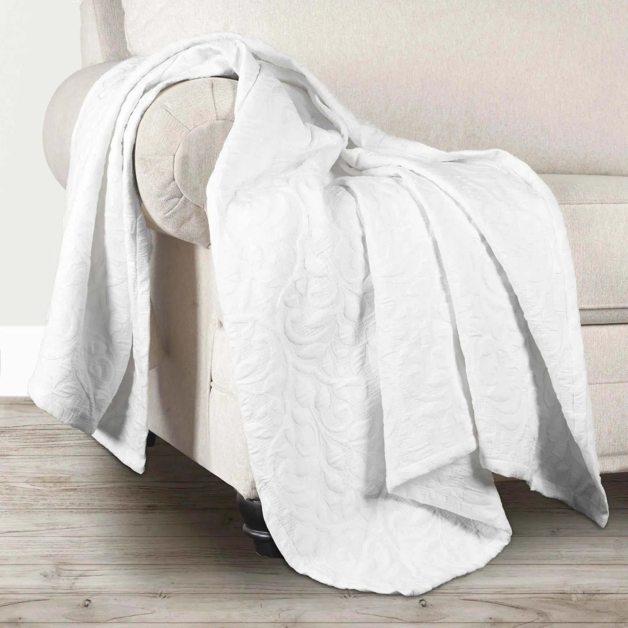 Vineyard Cotton Blend Medium Weight Matelasse Floral Scroll Coverlet - Coverlet by Superior Brand