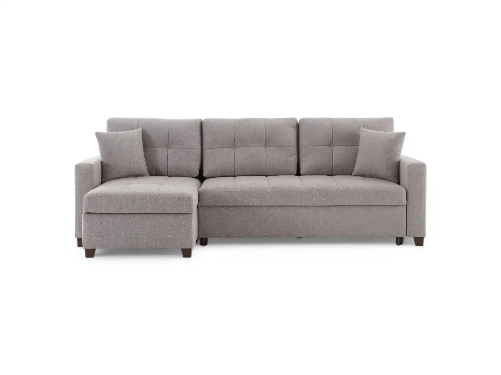 Mocca 101" Wide Reversible Chaise Sleeper Sectional – Dupont Grey Chenille, Queen Sleeper with Storage - Best Buy Furniture