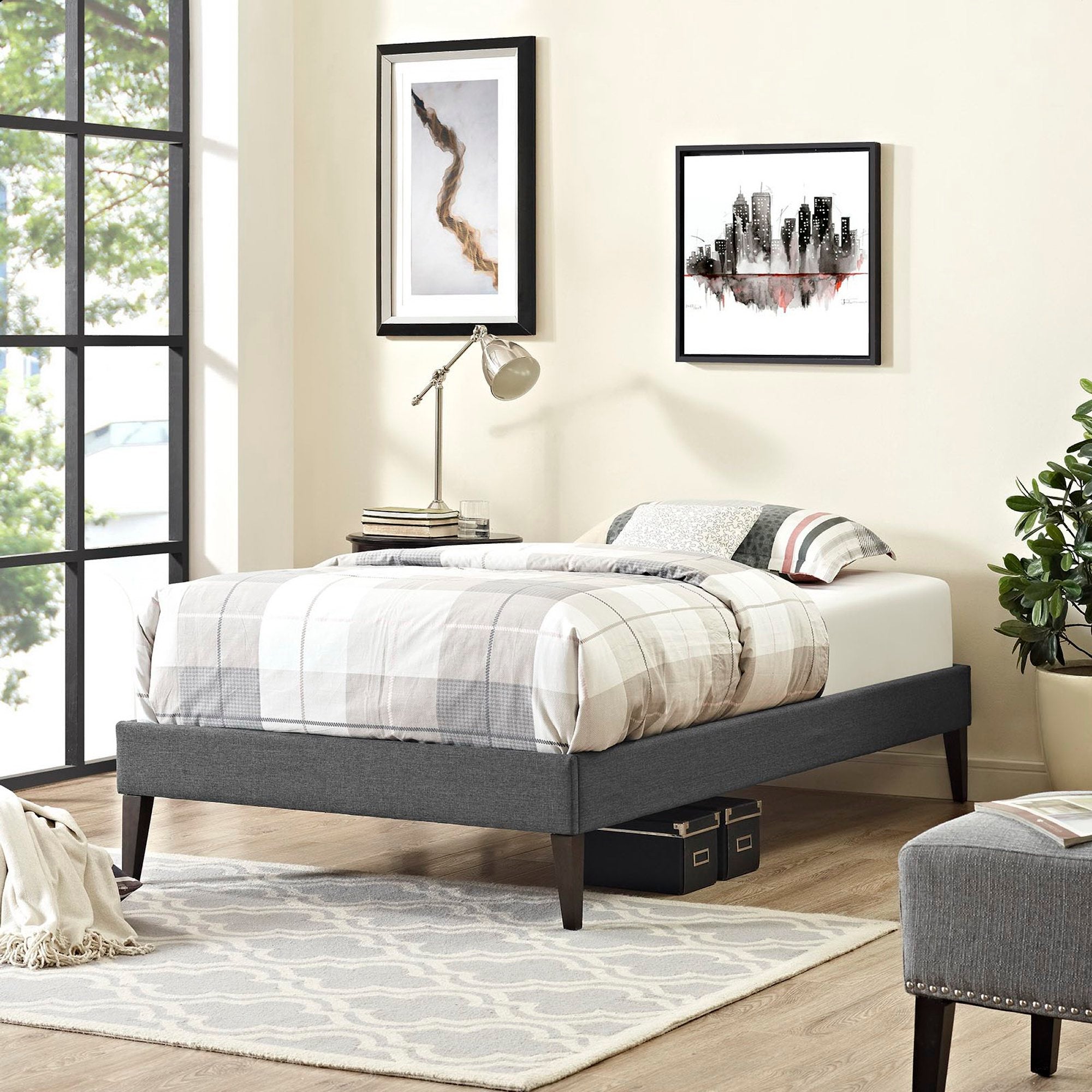 Sharon Fabric Twin Bed Frame with Squared Tapered Legs by Modway - Best Buy Furniture