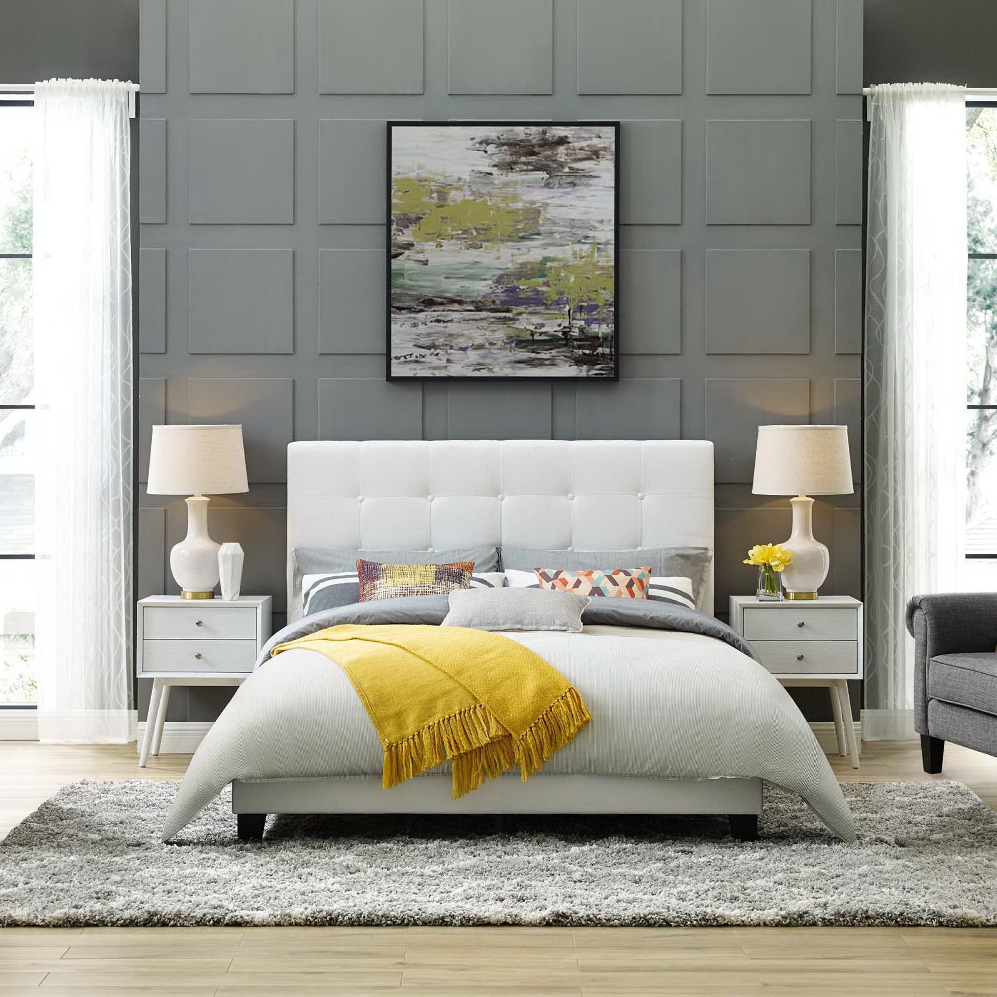 Melanie Tufted Button Upholstered Fabric Full Platform Bed by Modway - Best Buy Furniture