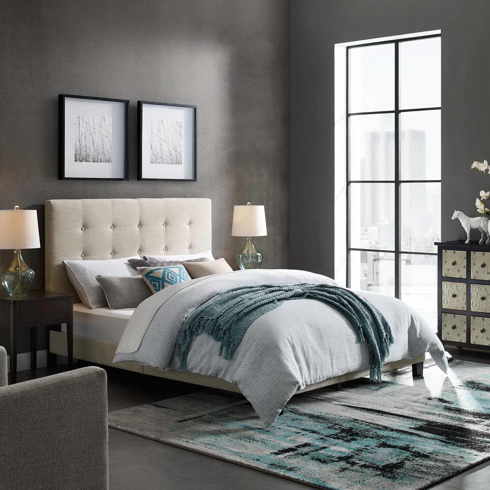 Melanie Tufted Button Upholstered Fabric Queen Platform Bed by Modway - Best Buy Furniture