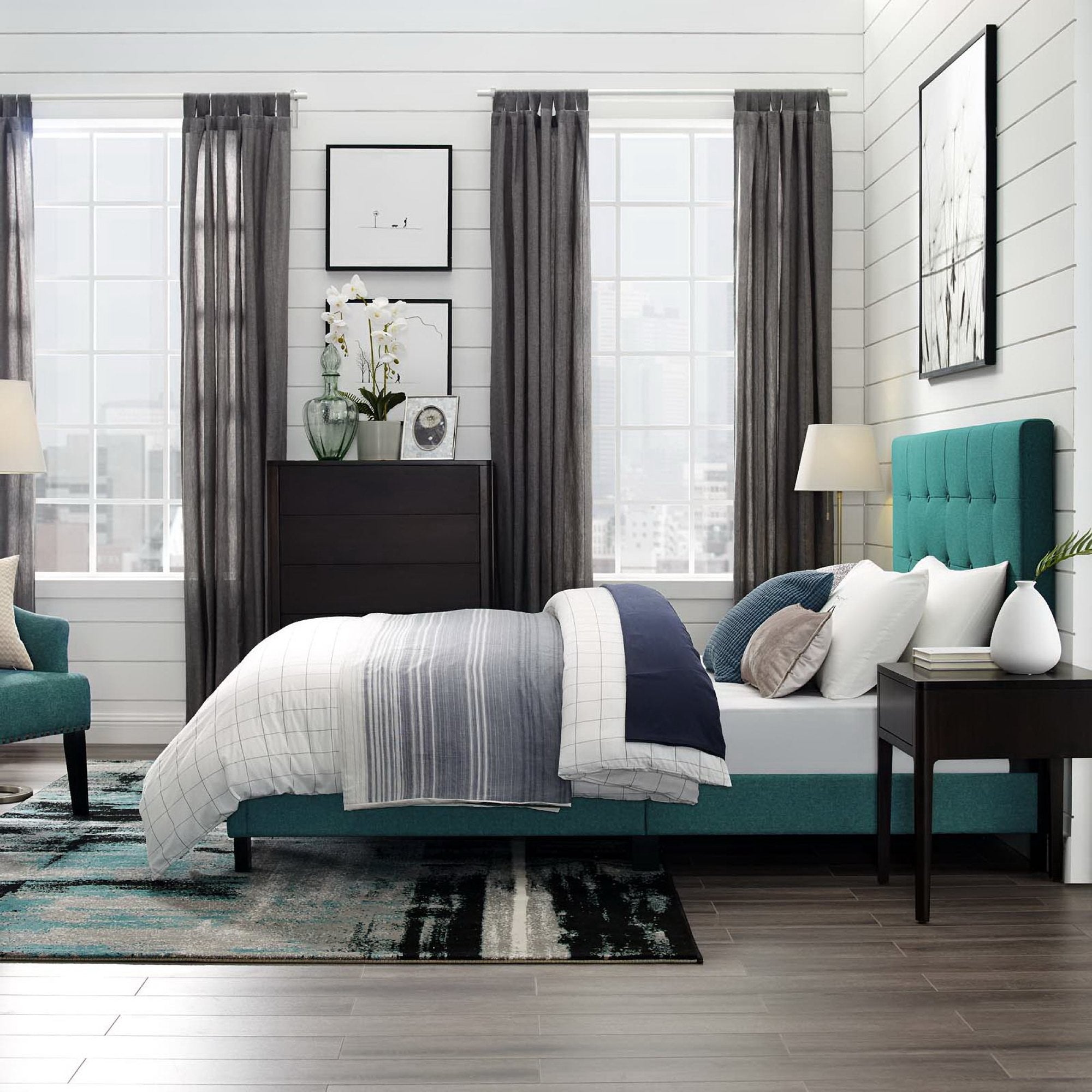 Melanie Tufted Button Upholstered Fabric Queen Platform Bed by Modway - Best Buy Furniture