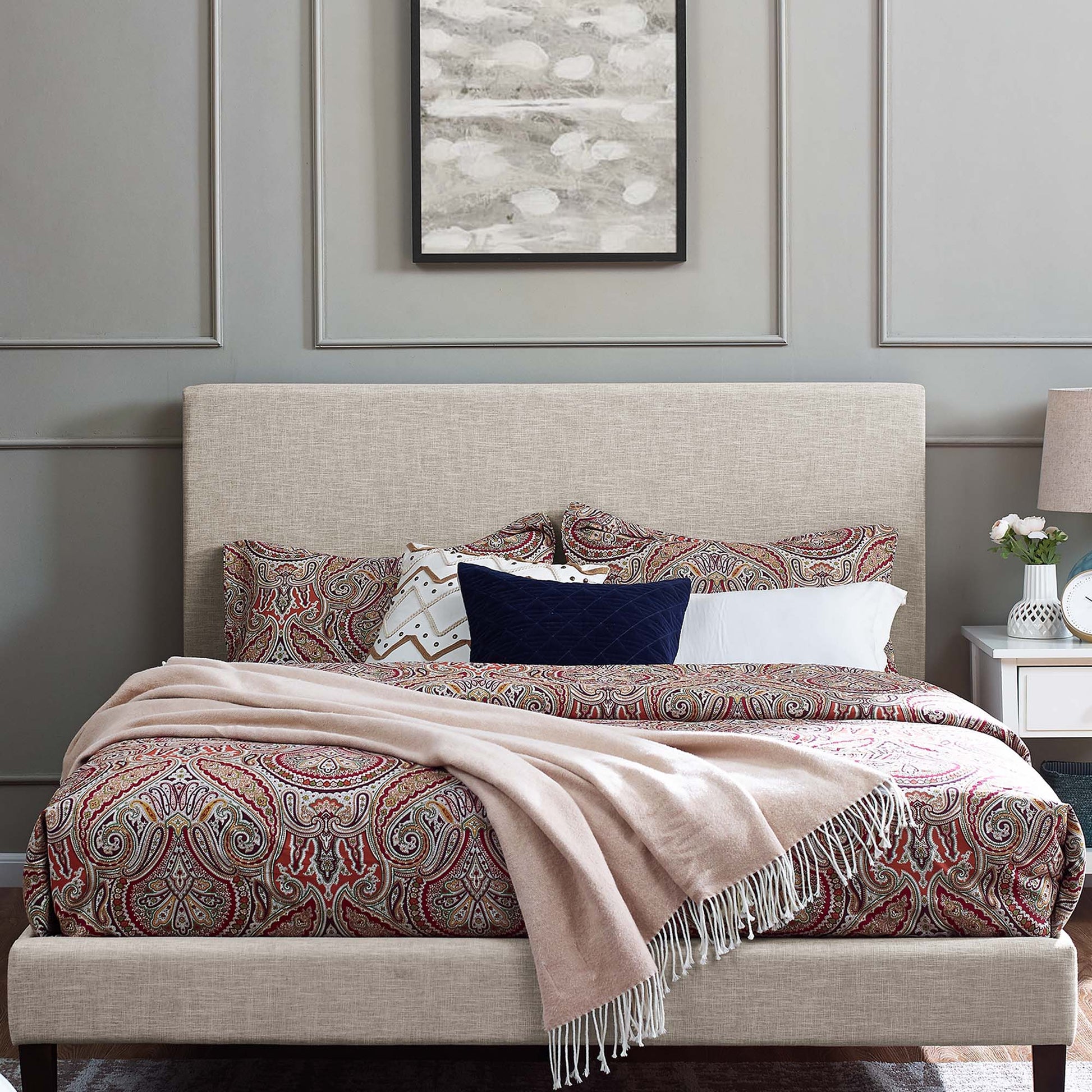 Taylor Upholstered Linen Fabric King and California King Headboard by Modway - Best Buy Furniture