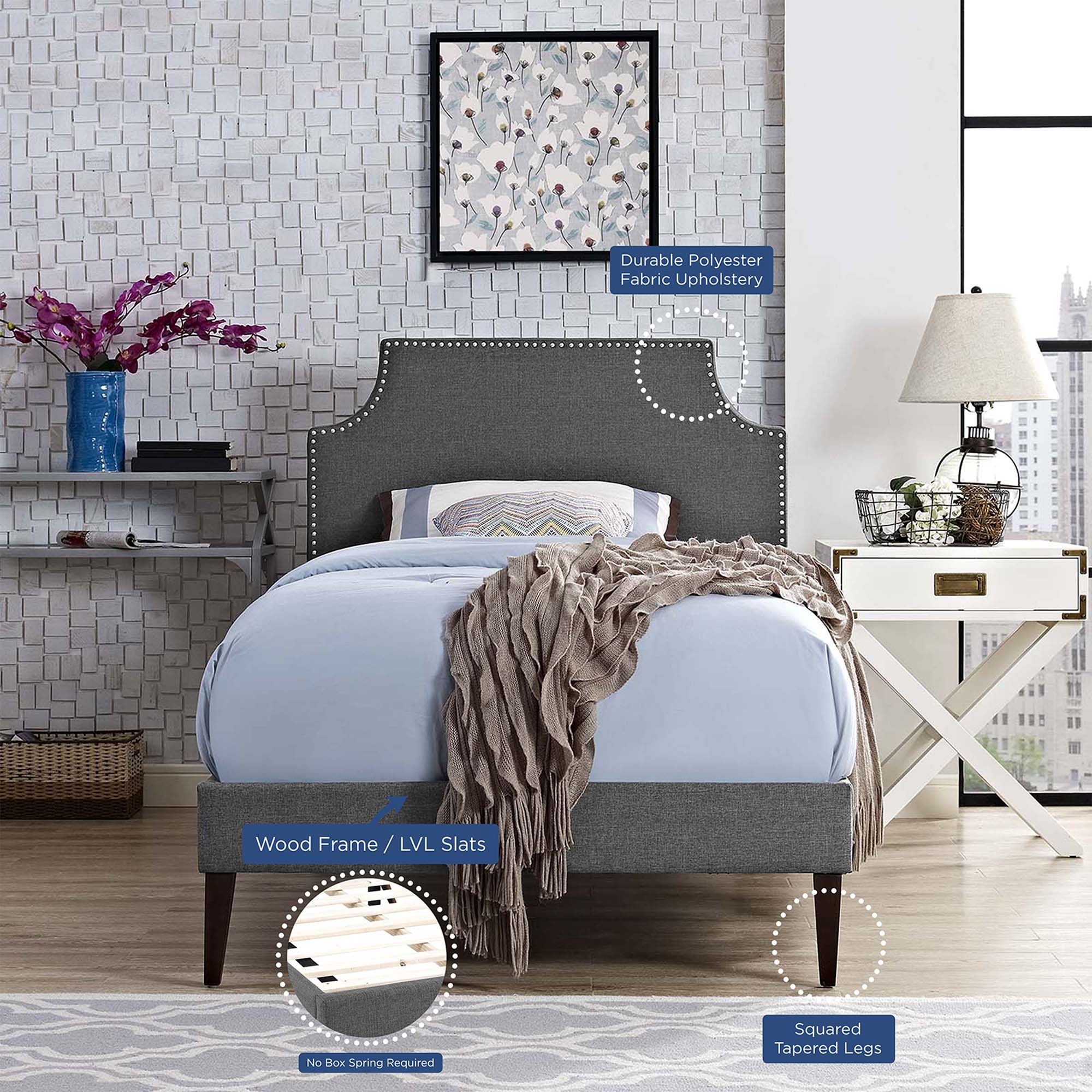 Corene Fabric Twin Platform Bed with Squared Tapered Legs by Modway - Best Buy Furniture