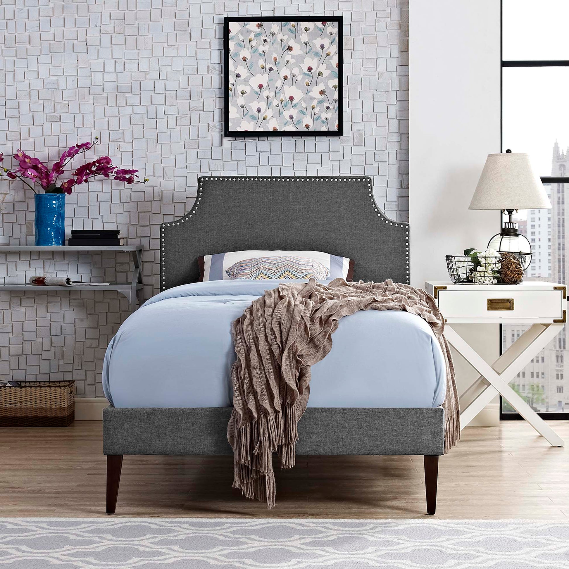 Corene Fabric Twin Platform Bed with Squared Tapered Legs by Modway - Best Buy Furniture