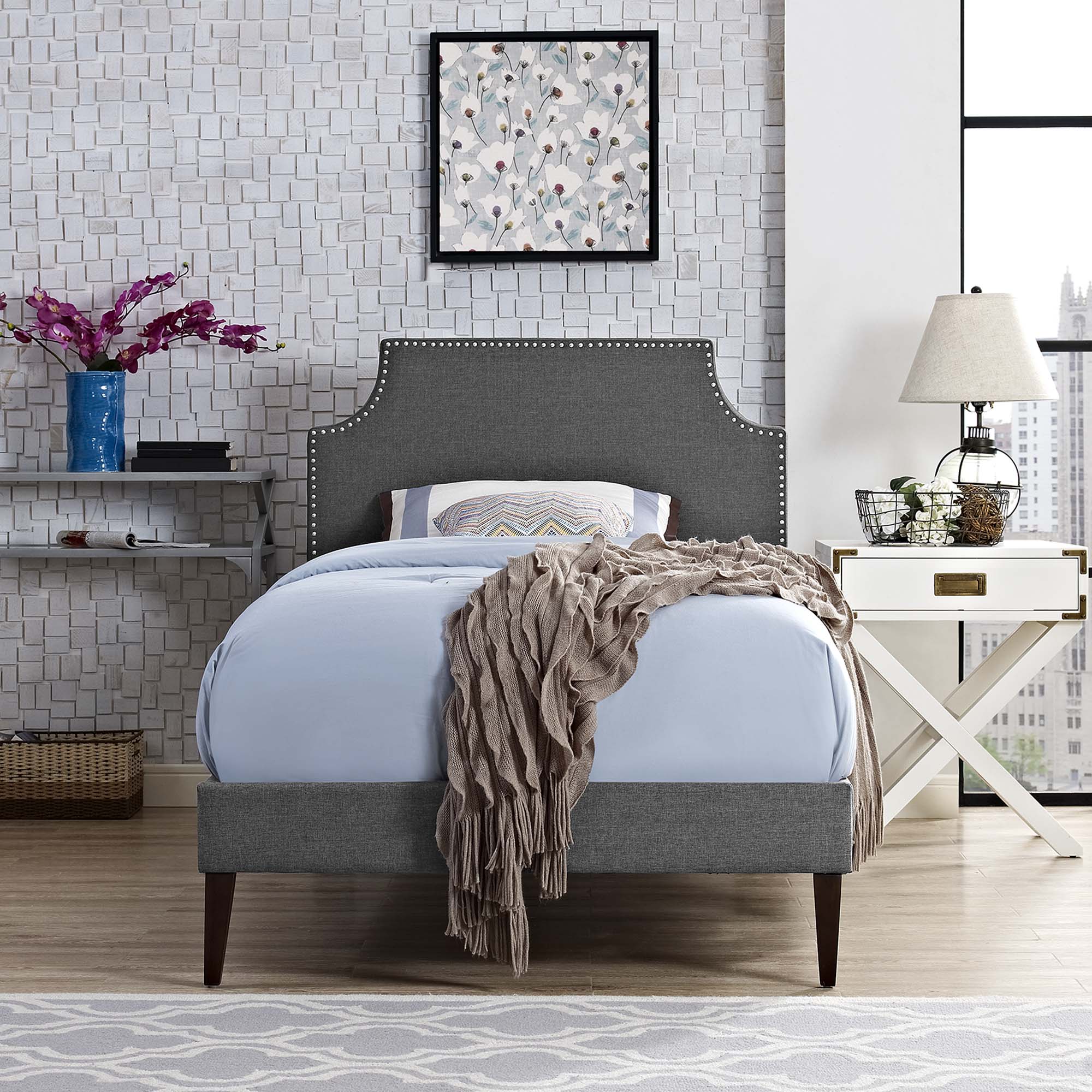 Corene Fabric Twin Platform Bed with Squared Tapered Legs by Modway - Best Buy Furniture