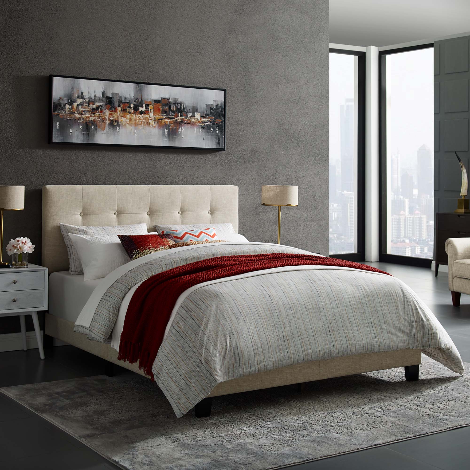 Amira Upholstered Fabric Queen Bed by Modway - Best Buy Furniture