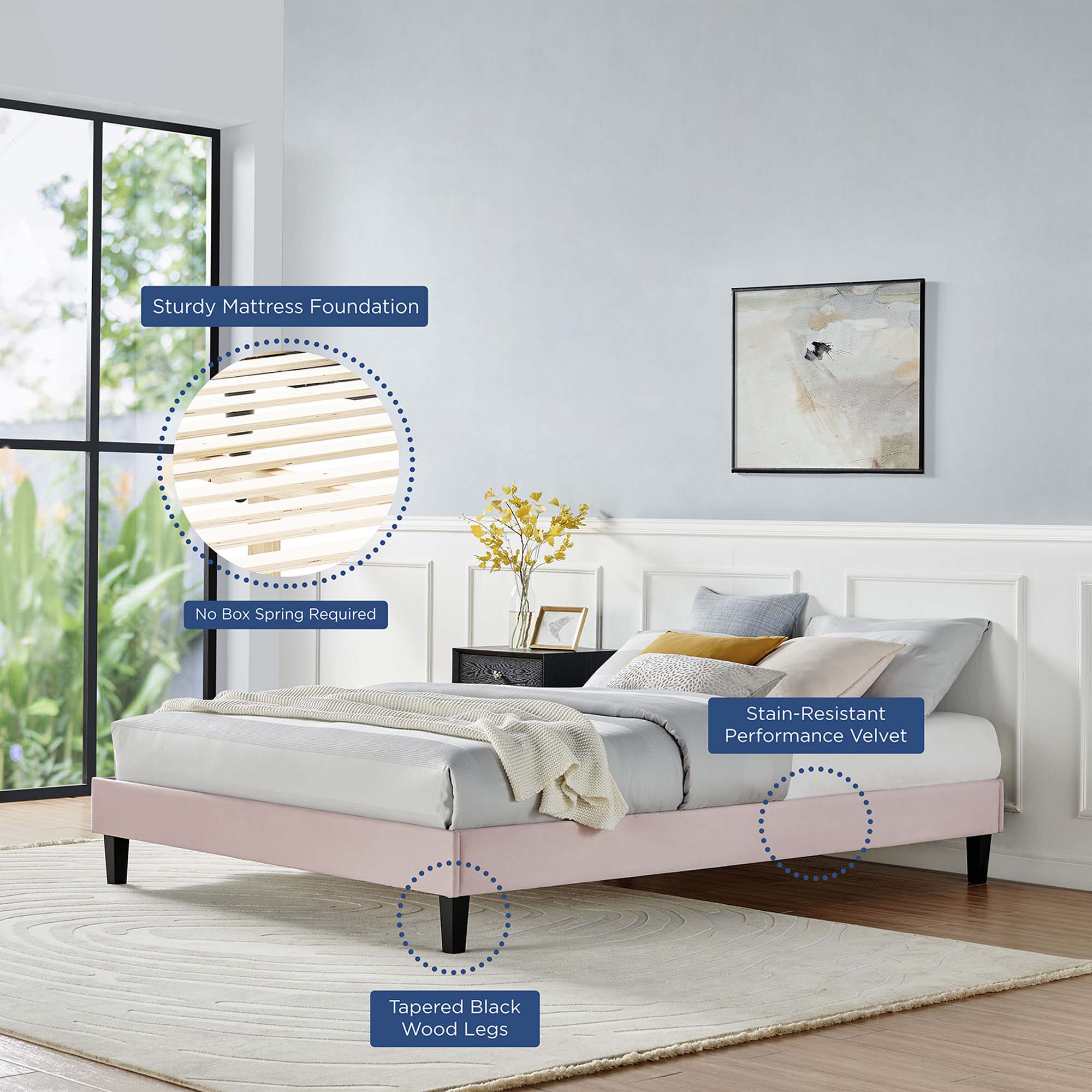 Reign Performance Velvet Twin Platform Bed Frame by Modway - Best Buy Furniture