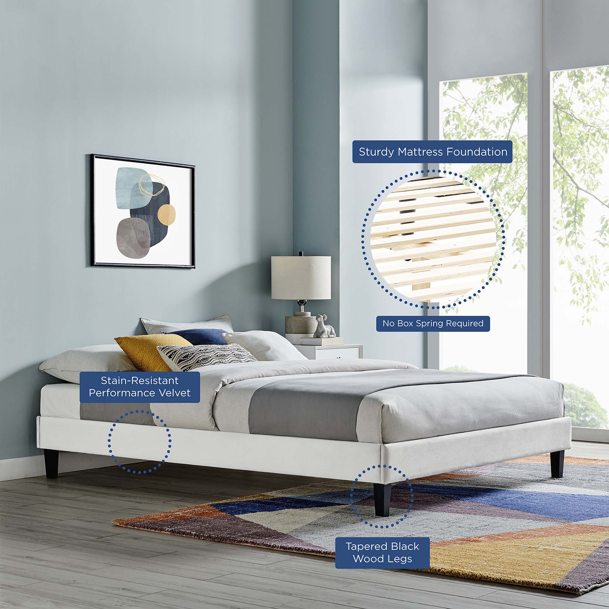 Reign Performance Velvet Full Platform Bed Frame by Modway - Best Buy Furniture