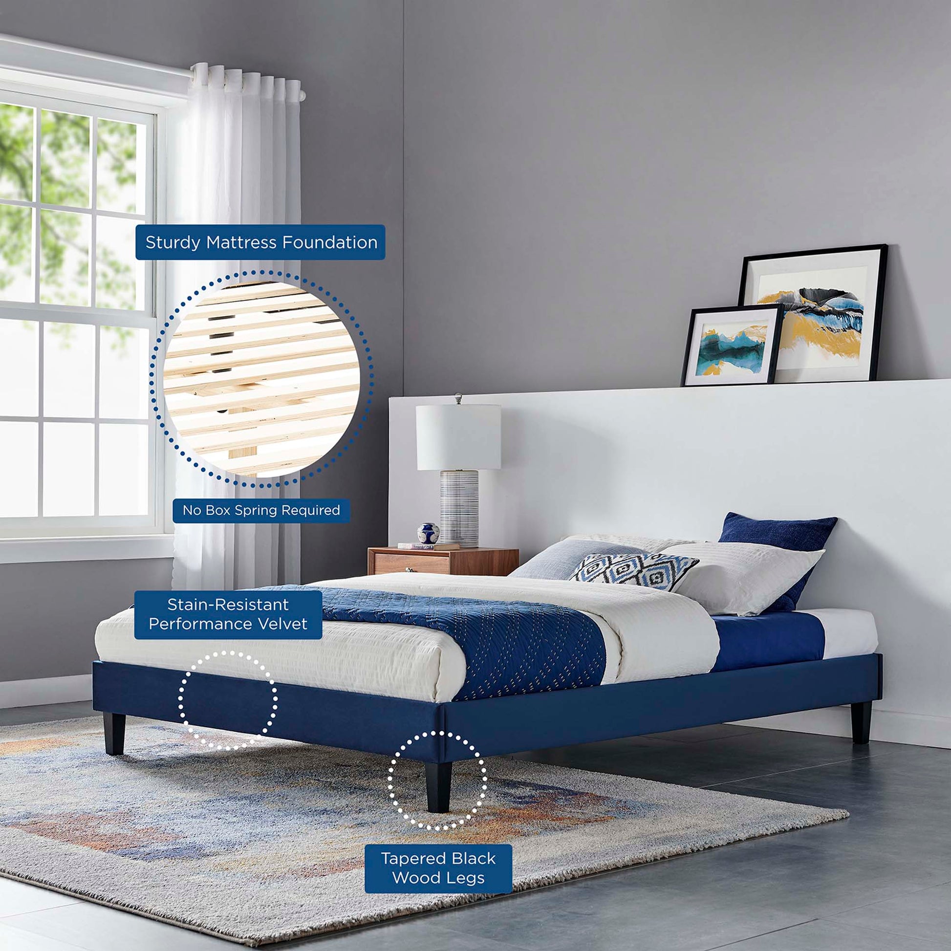 Reign Performance Velvet Full Platform Bed Frame by Modway - Best Buy Furniture