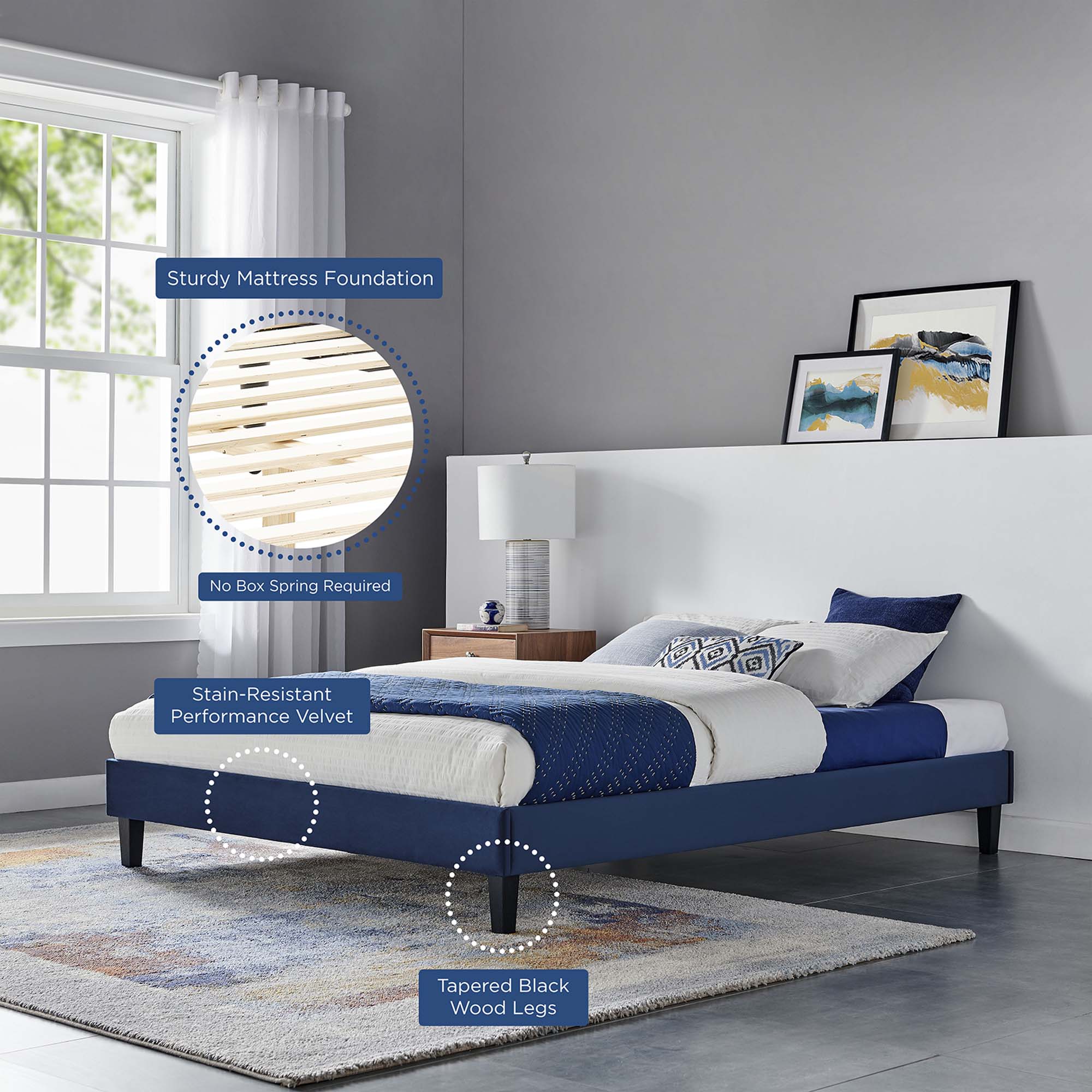 Reign Performance Velvet Full Platform Bed Frame by Modway - Best Buy Furniture
