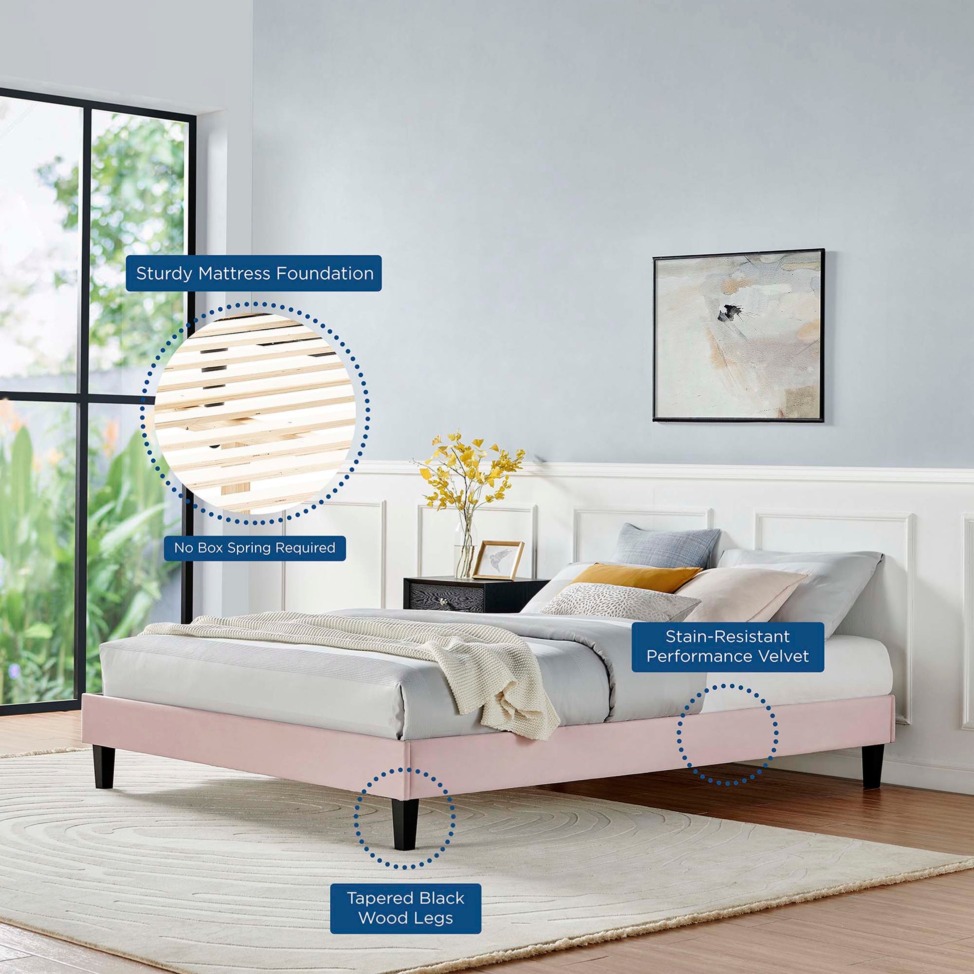 Reign Performance Velvet Full Platform Bed Frame by Modway - Best Buy Furniture