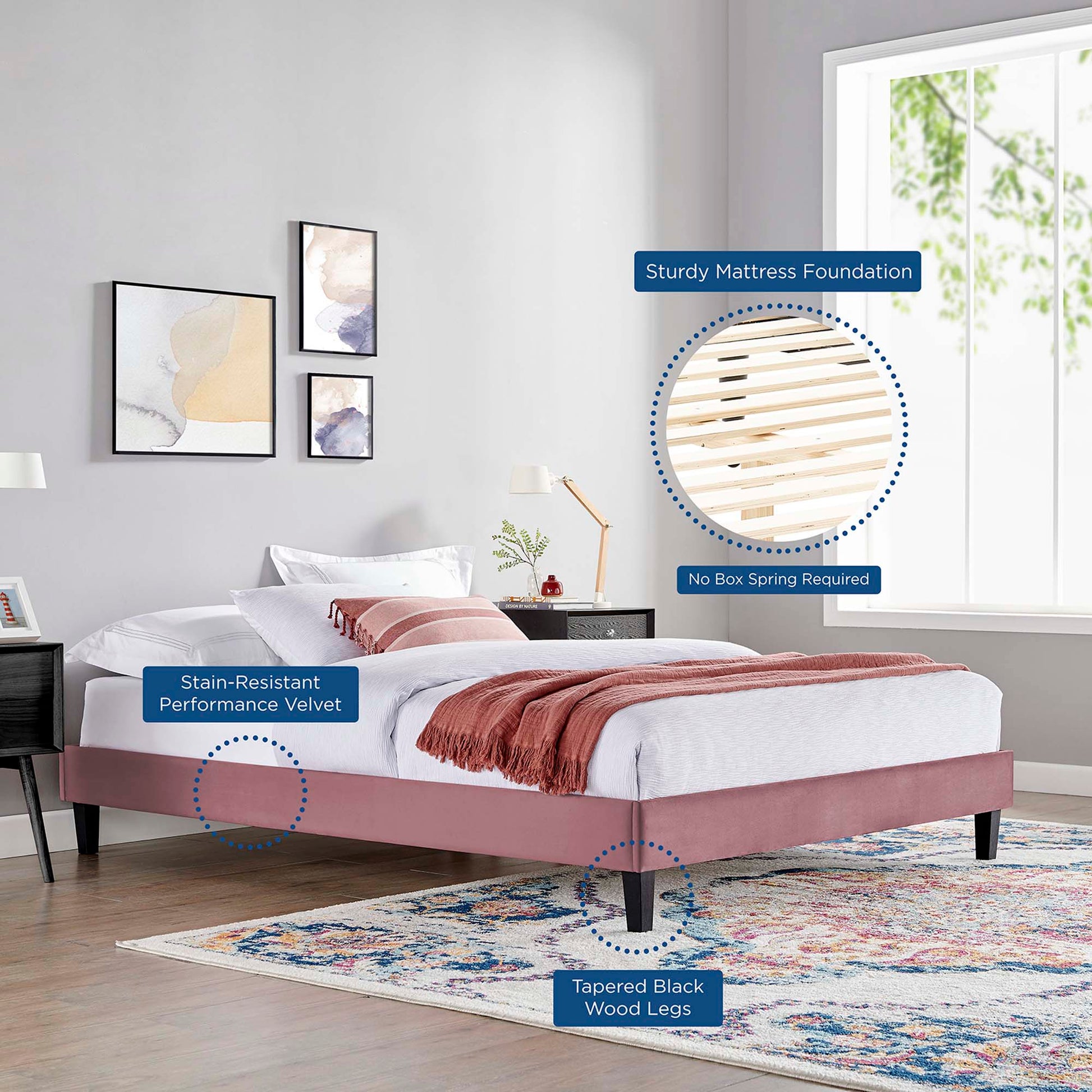 Reign Performance Velvet Queen Platform Bed Frame by Modway - Best Buy Furniture