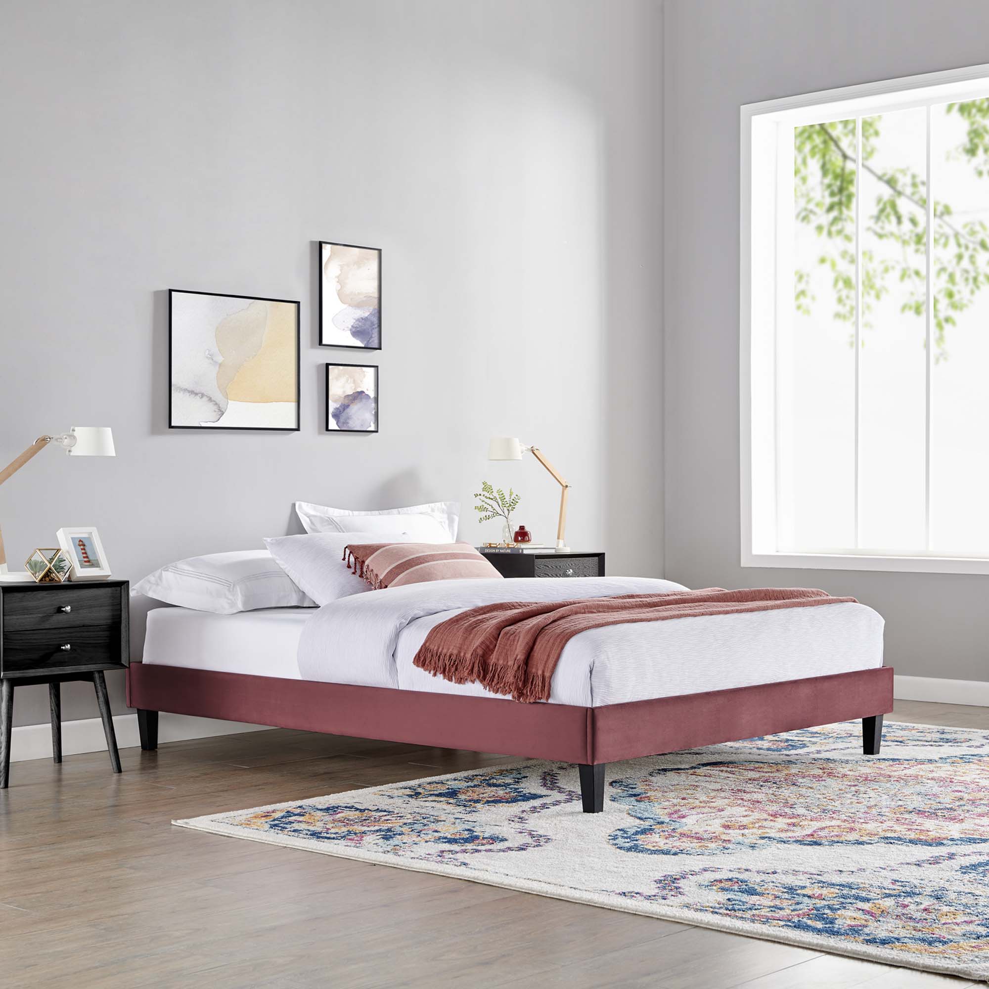 Reign Performance Velvet Queen Platform Bed Frame by Modway - Best Buy Furniture