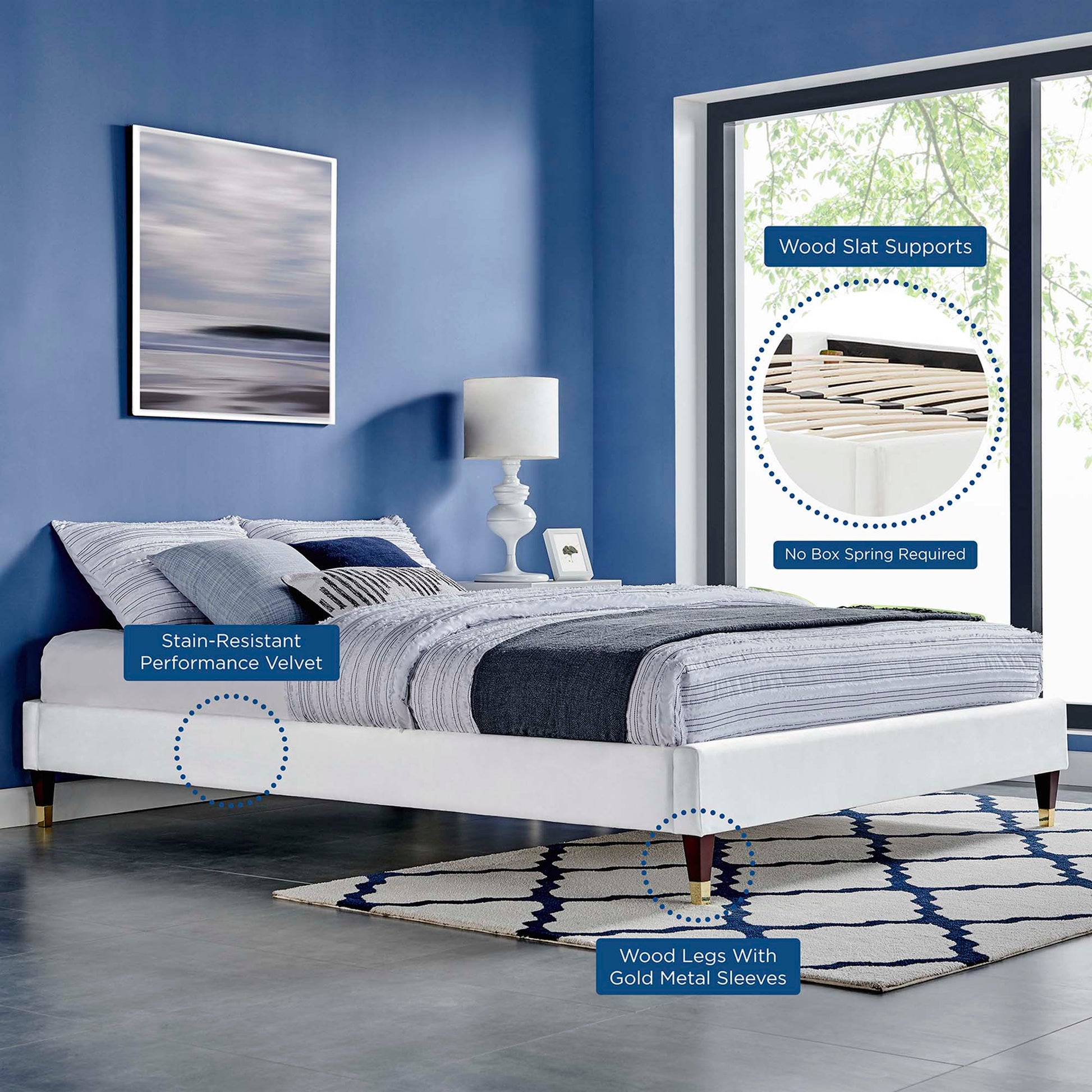 Harlow Performance Velvet Queen Platform Bed Frame by Modway - Best Buy Furniture