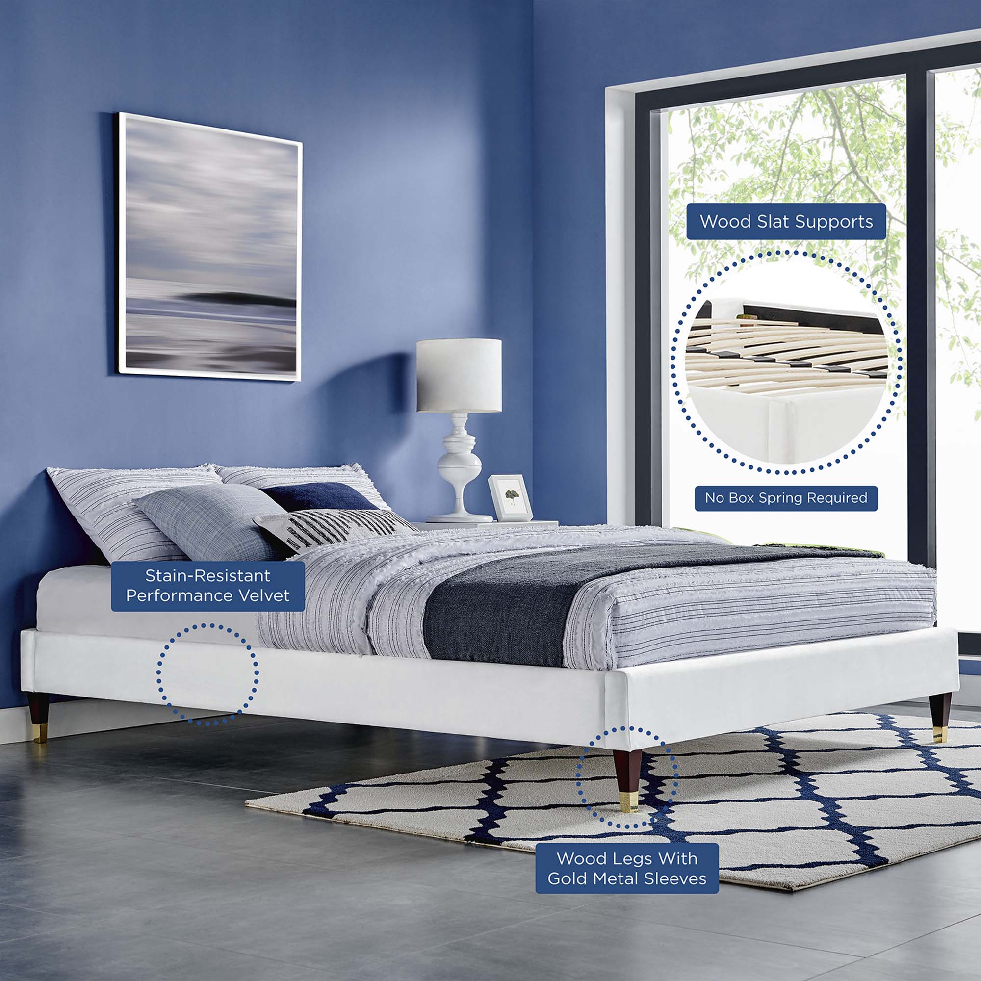 Harlow Performance Velvet Queen Platform Bed Frame by Modway - Best Buy Furniture