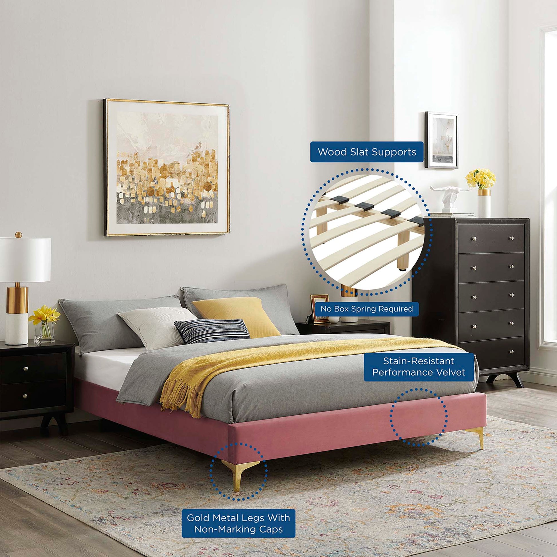 Sutton Performance Velvet Queen Bed Frame by Modway - Best Buy Furniture