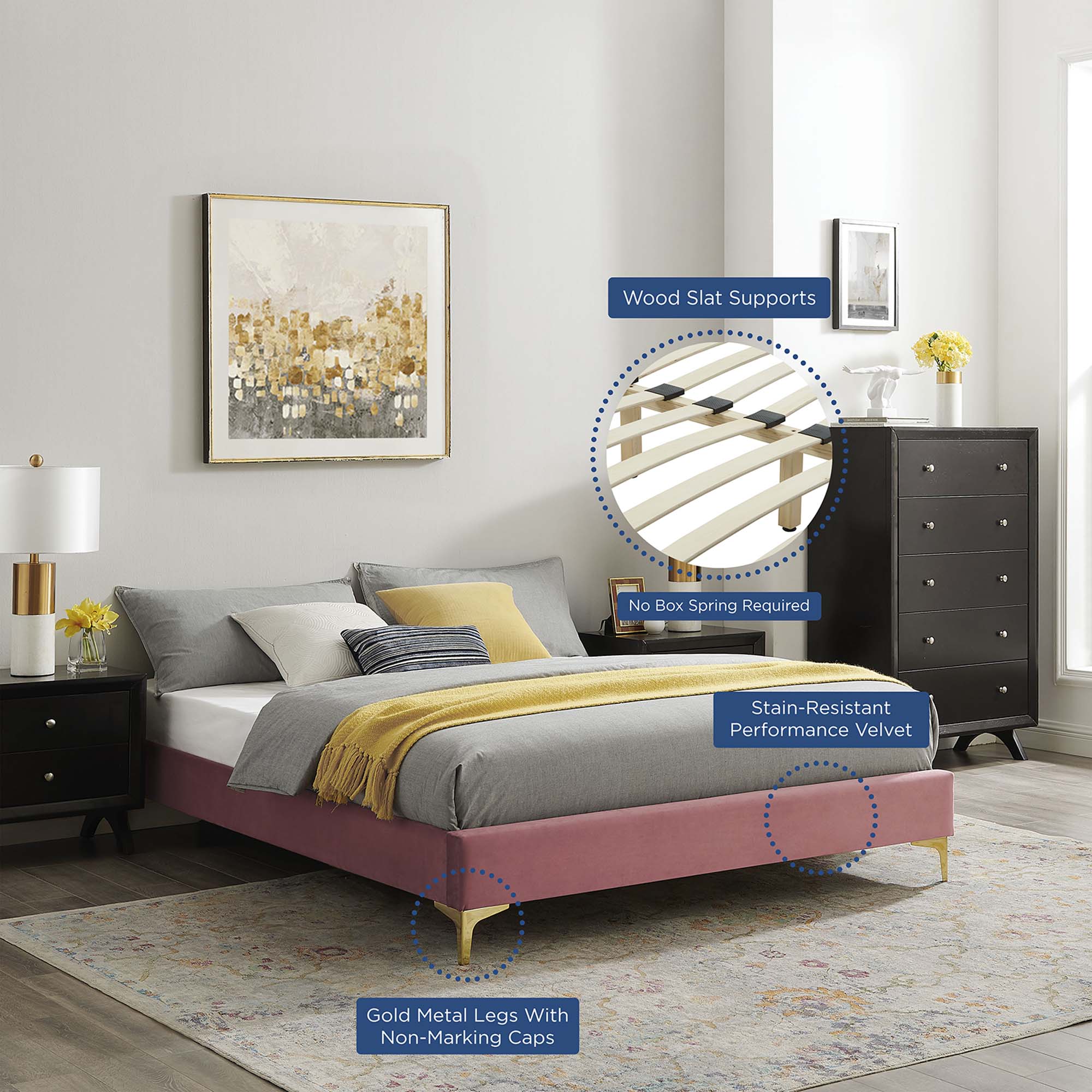 Sutton Performance Velvet Queen Bed Frame by Modway - Best Buy Furniture