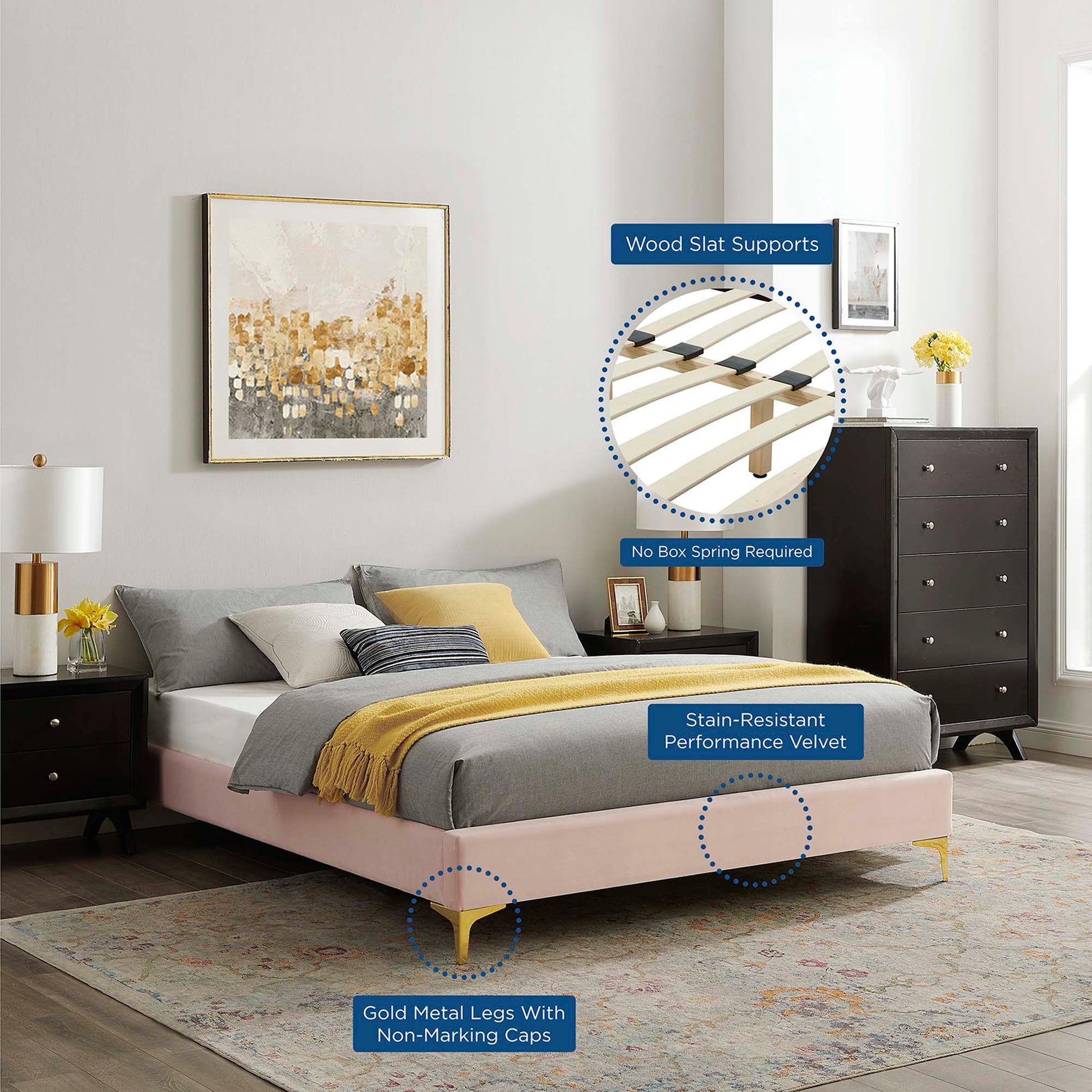 Sutton Performance Velvet Queen Bed Frame by Modway - Best Buy Furniture