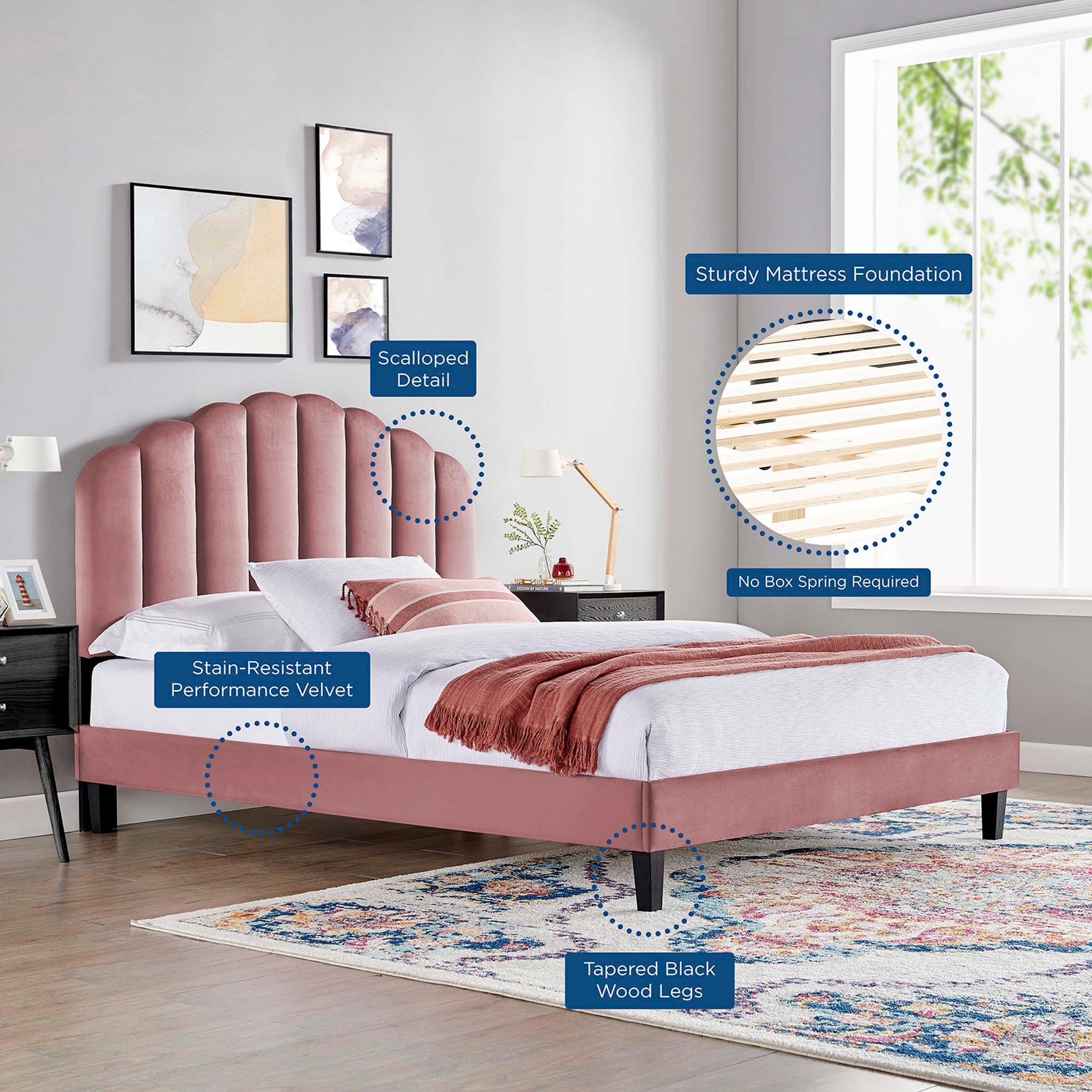 Daisy Performance Velvet Queen Platform Bed by Modway - Best Buy Furniture