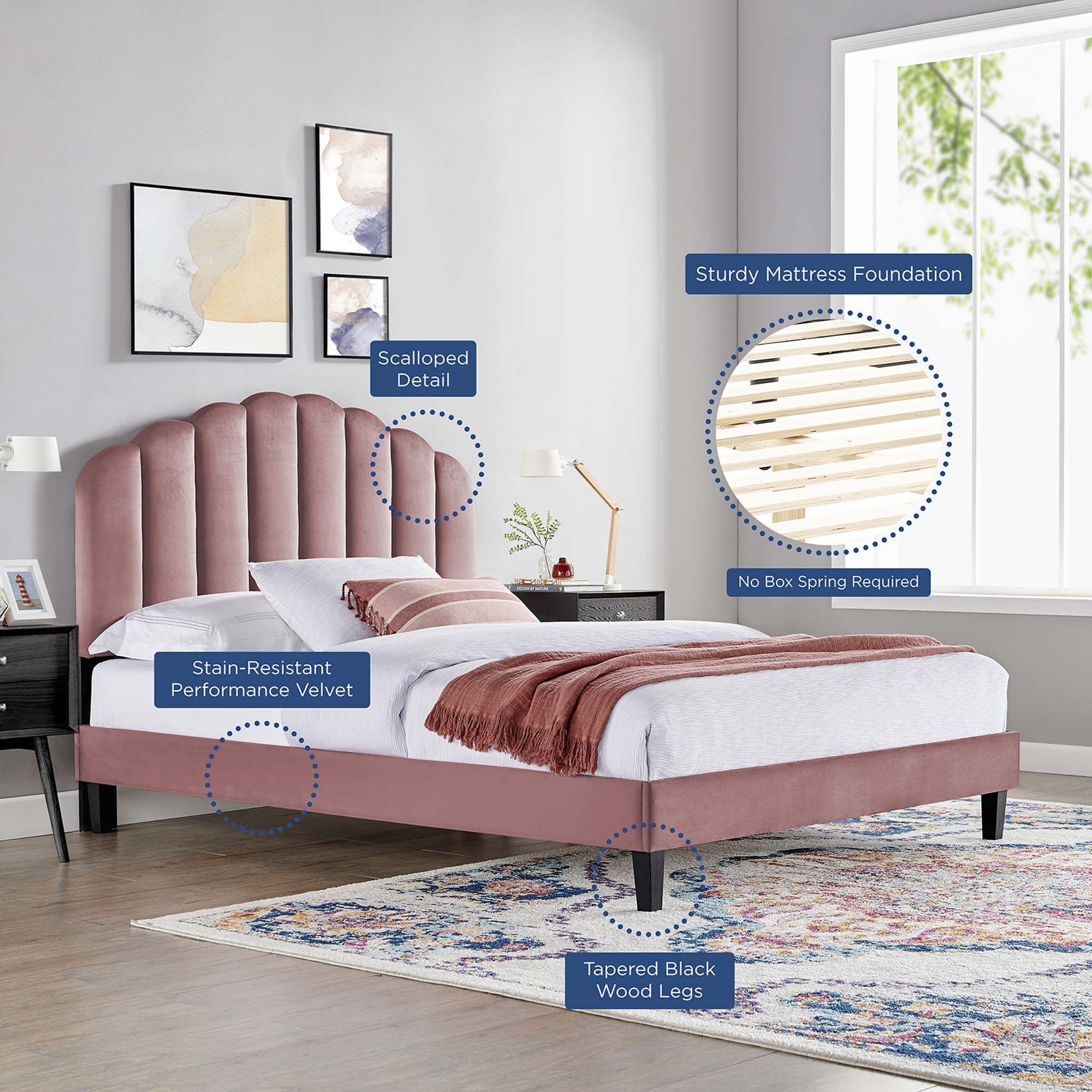 Daisy Performance Velvet Queen Platform Bed by Modway - Best Buy Furniture