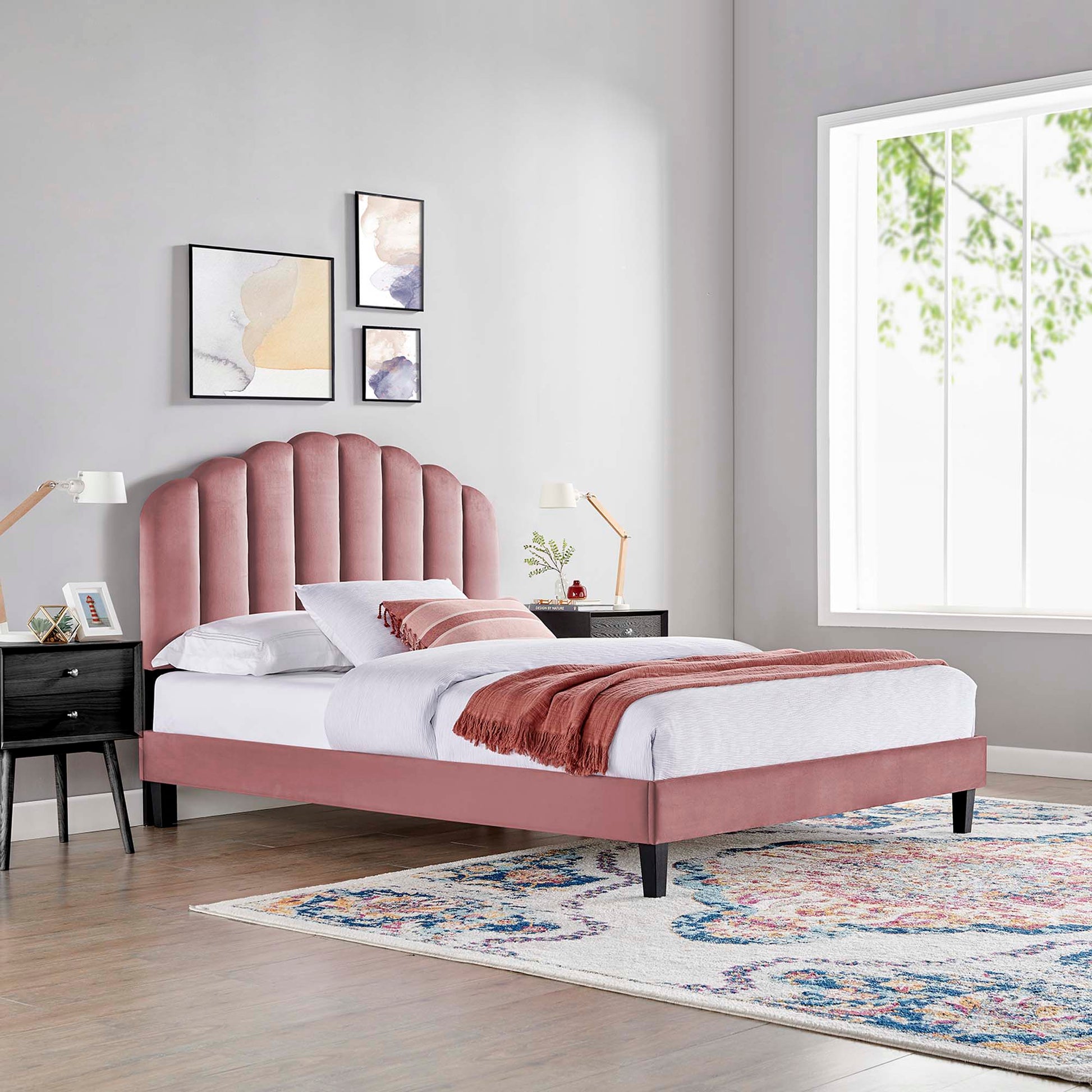 Daisy Performance Velvet Queen Platform Bed by Modway - Best Buy Furniture
