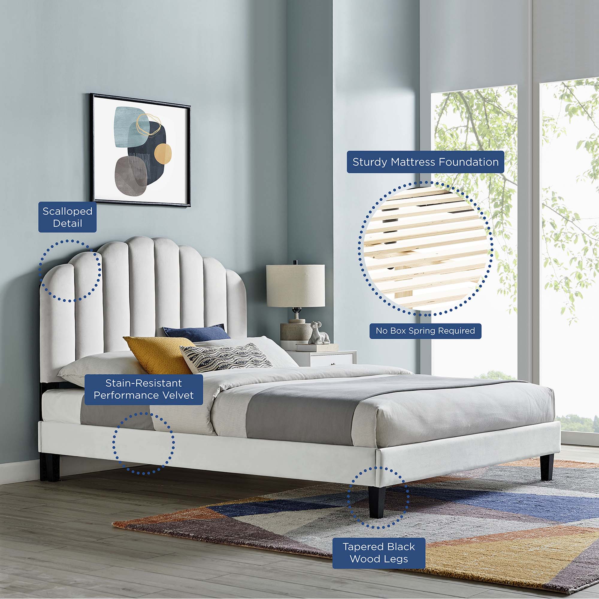 Daisy Performance Velvet Queen Platform Bed by Modway - Best Buy Furniture