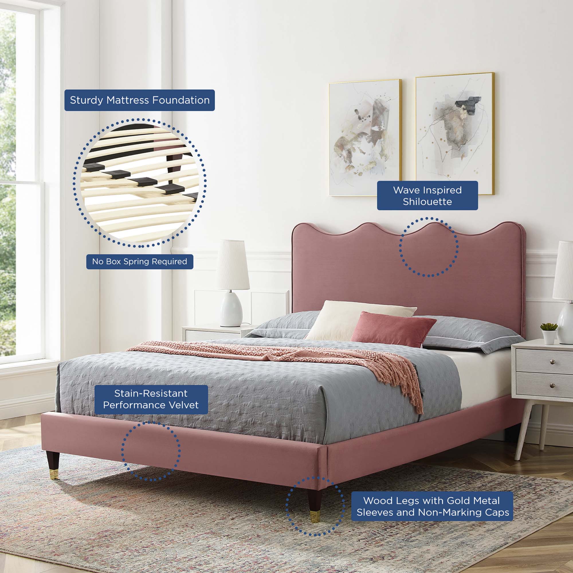 Current Performance Velvet Queen Platform Bed by Modway - Best Buy Furniture