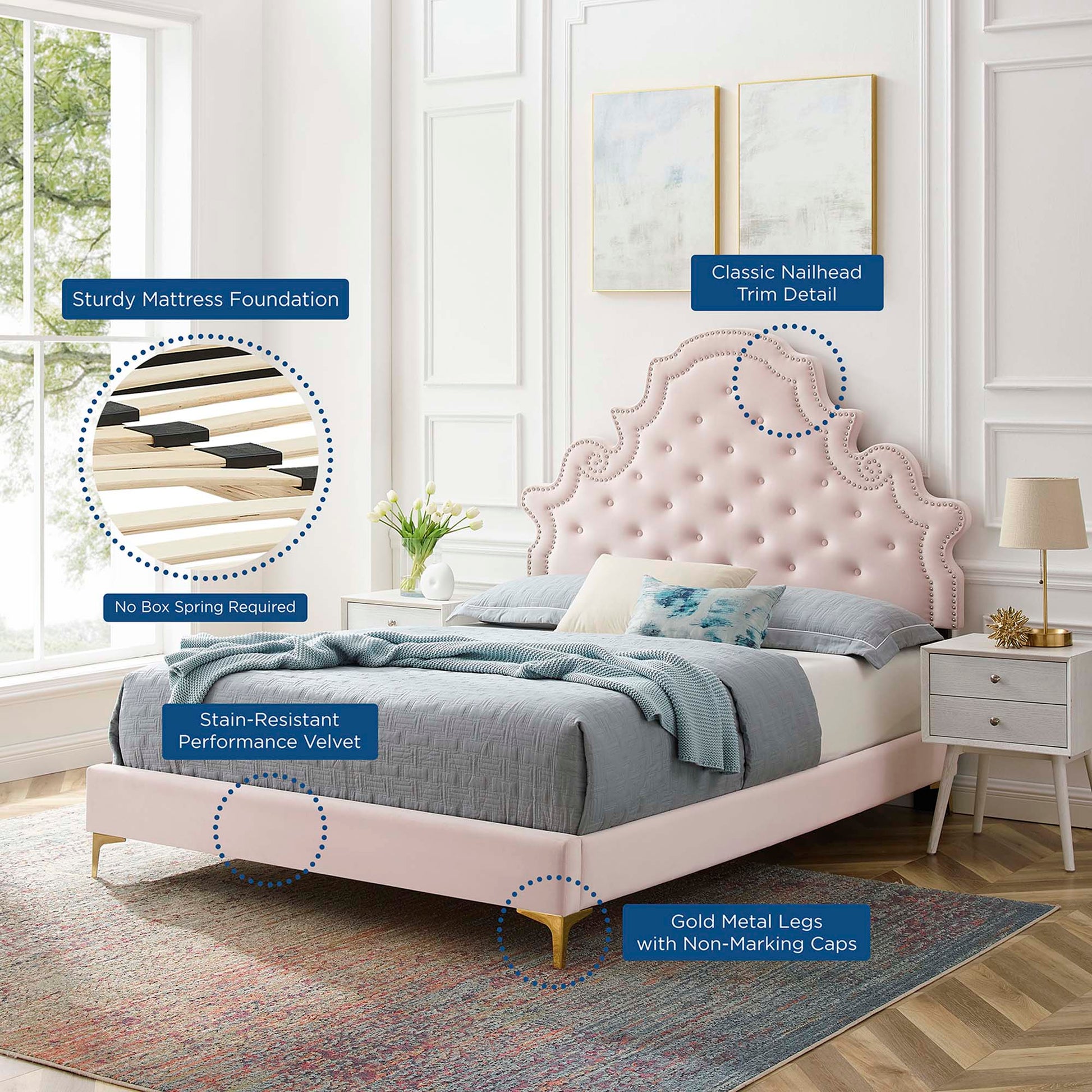 Gwyneth Tufted Performance Velvet Queen Platform Bed by Modway - Best Buy Furniture