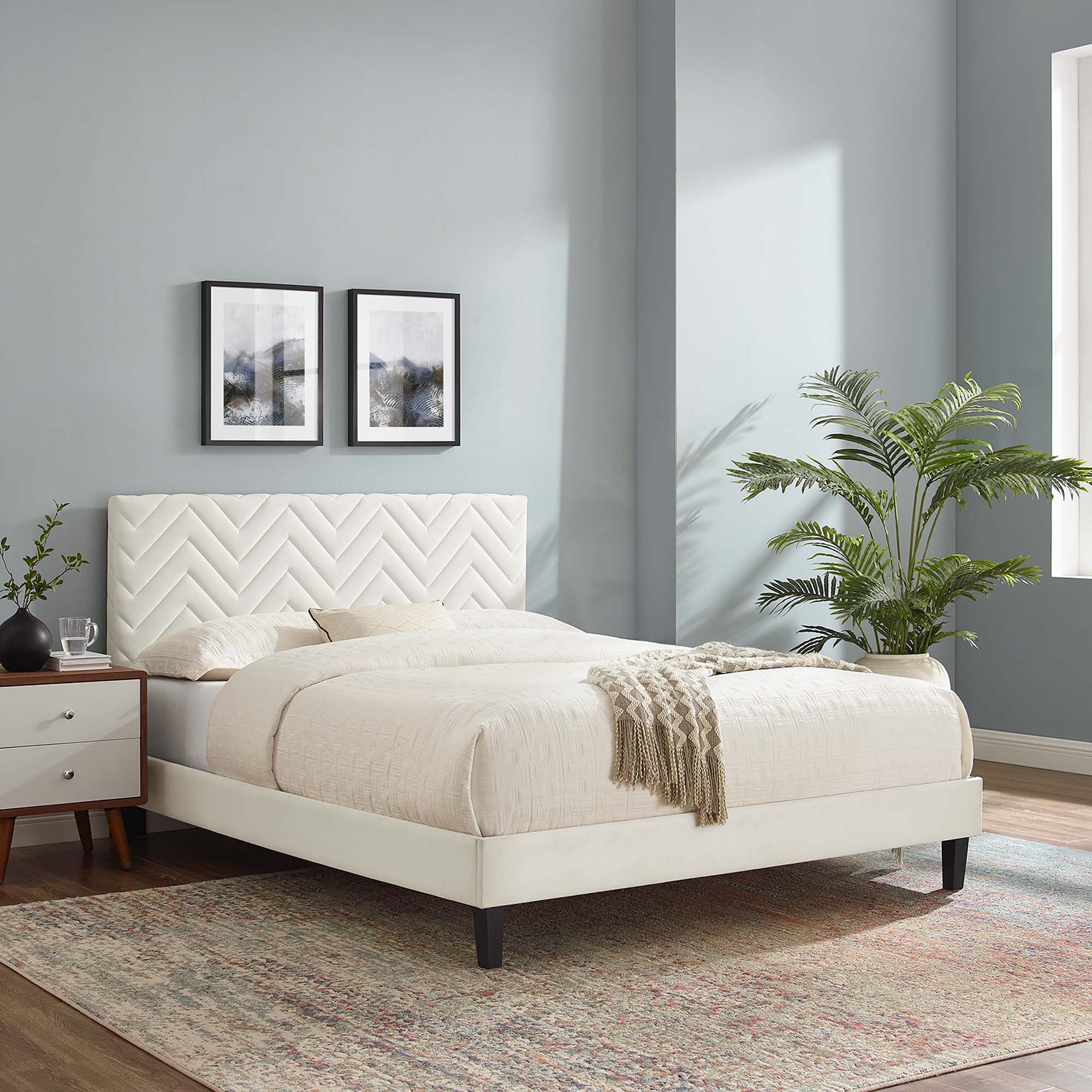 Leah Chevron Tufted Performance Velvet Full Platform Bed by Modway - Best Buy Furniture