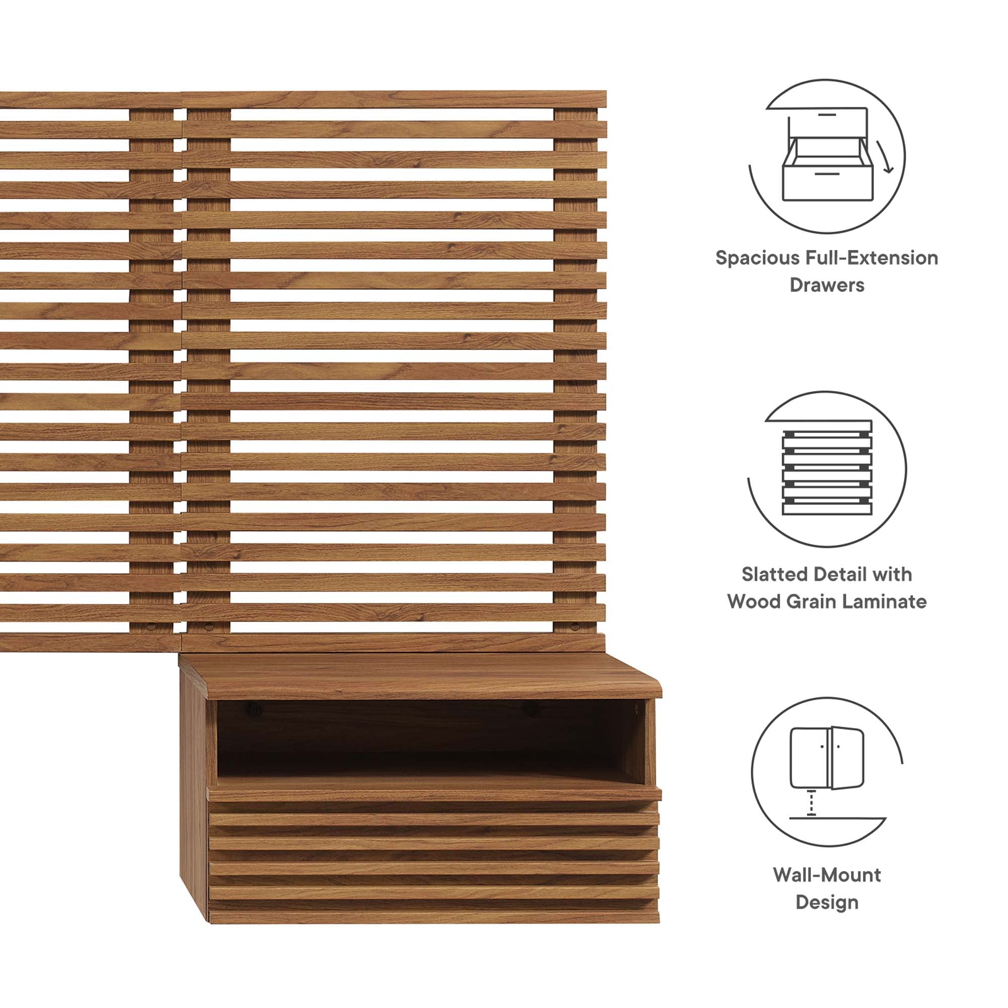 Render Wall Mount Twin Headboard and Modern Nightstands by Modway - Best Buy Furniture