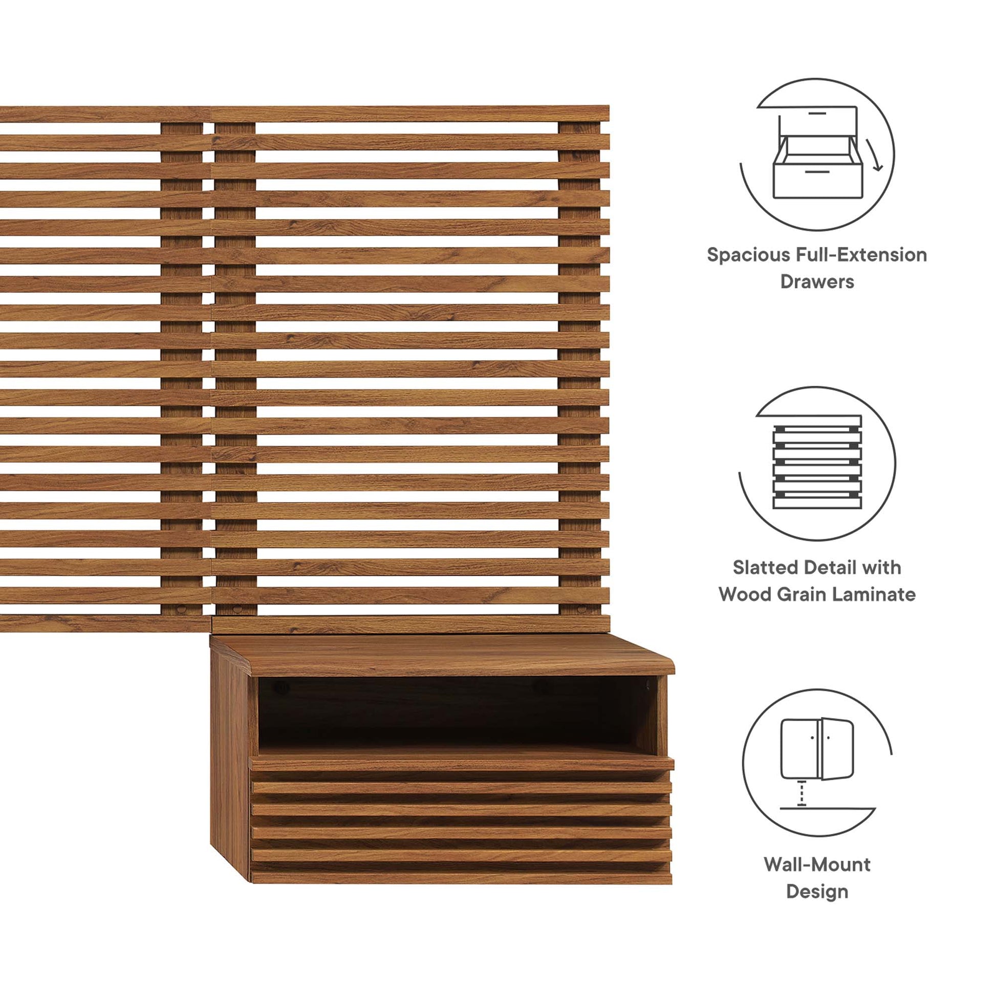 Render Wall Mount Queen Headboard and Modern Nightstands by Modway - Best Buy Furniture