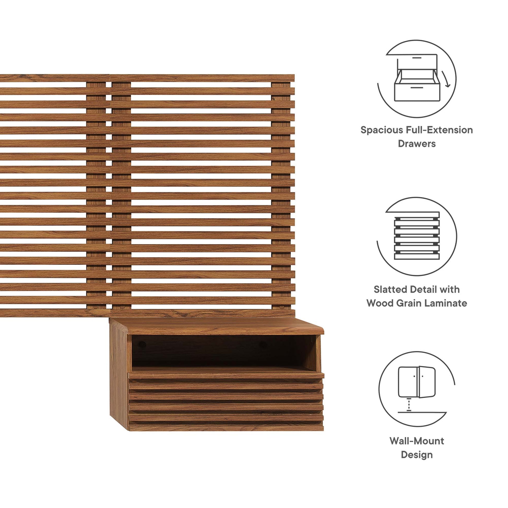Render Wall Mount King Headboard and Modern Nightstands by Modway - Best Buy Furniture