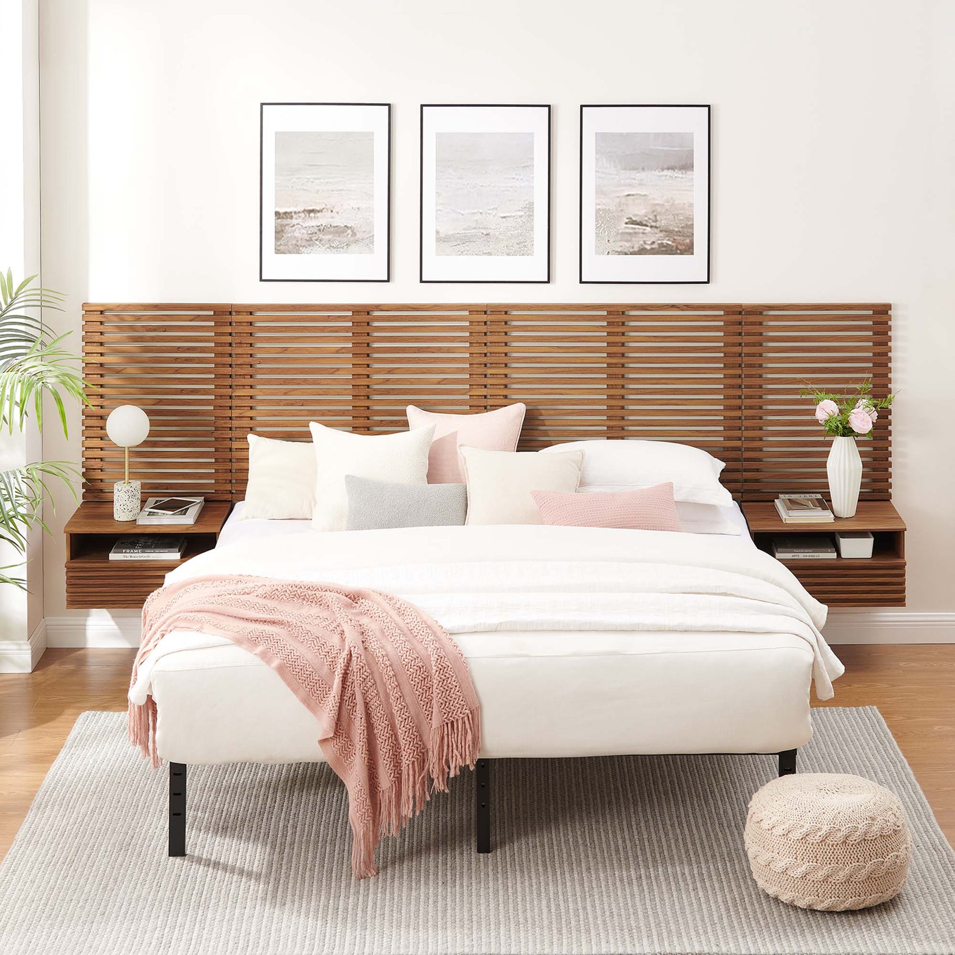 Render Wall Mount King Headboard and Modern Nightstands by Modway - Best Buy Furniture