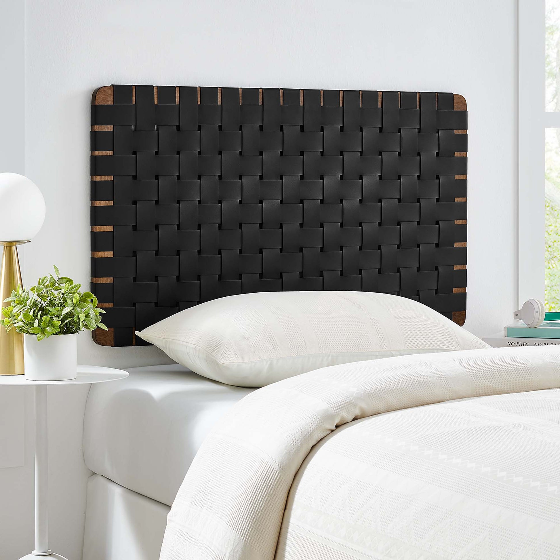 Sparta Weave Wall-Mount Vegan Leather Twin Headboard by Modway - Best Buy Furniture