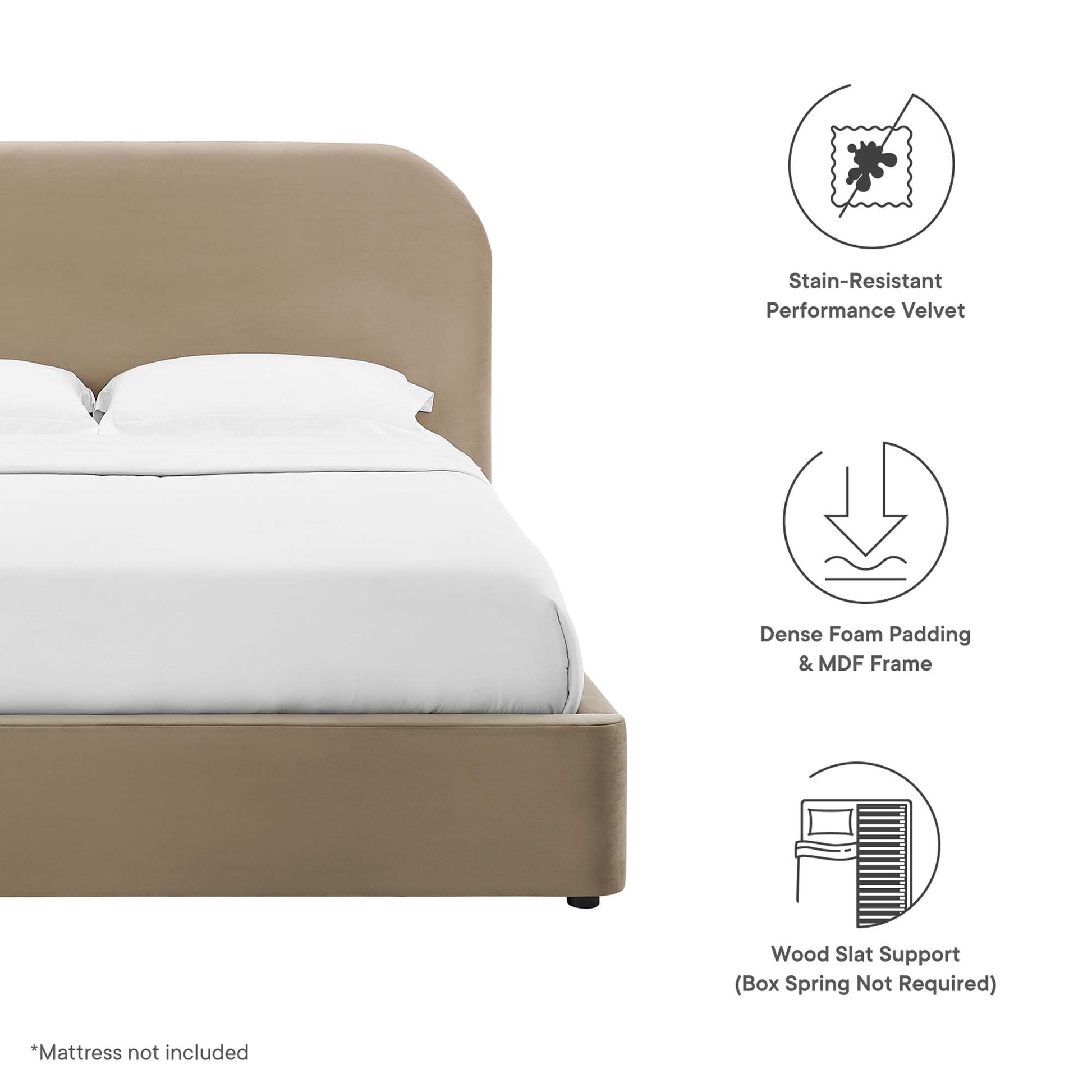 Keynote Performance Velvet Curved Queen Platform Bed by Modway - Best Buy Furniture