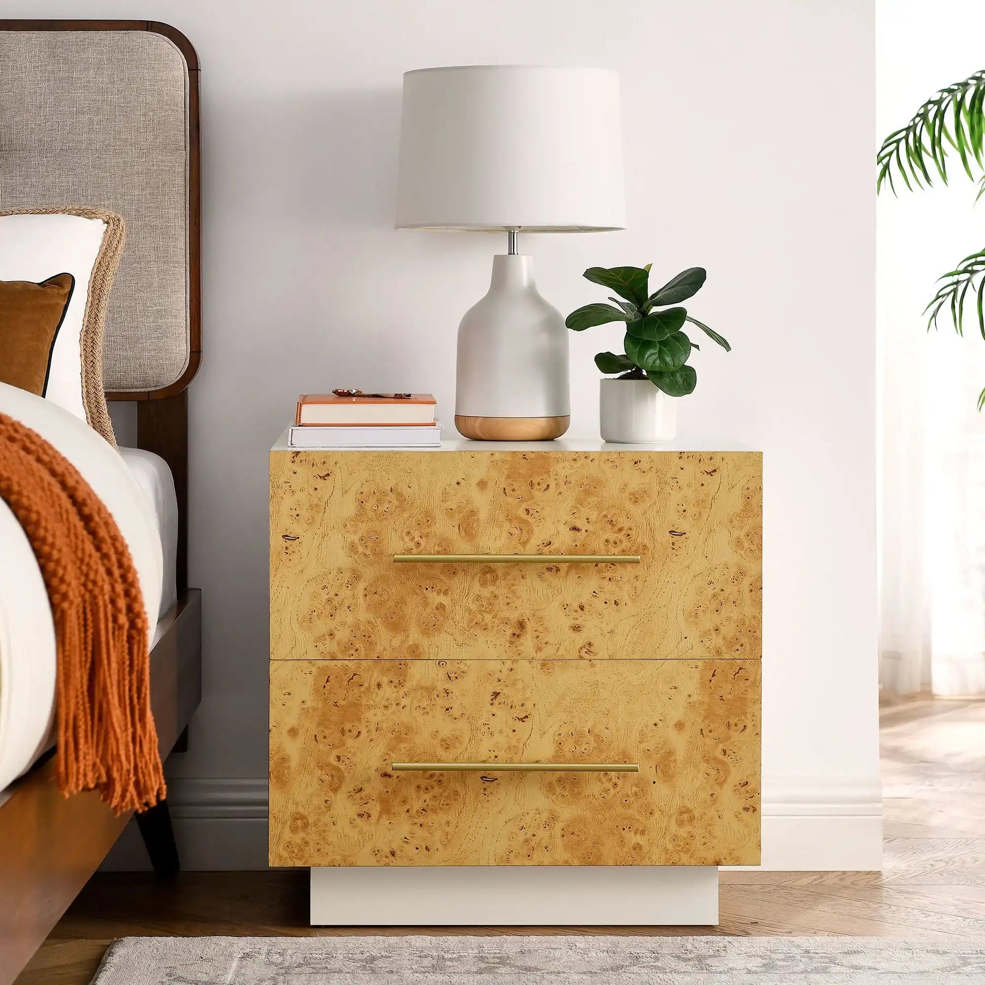 Abel 2-Drawer Burl Wood Nightstand - Best Buy Furniture