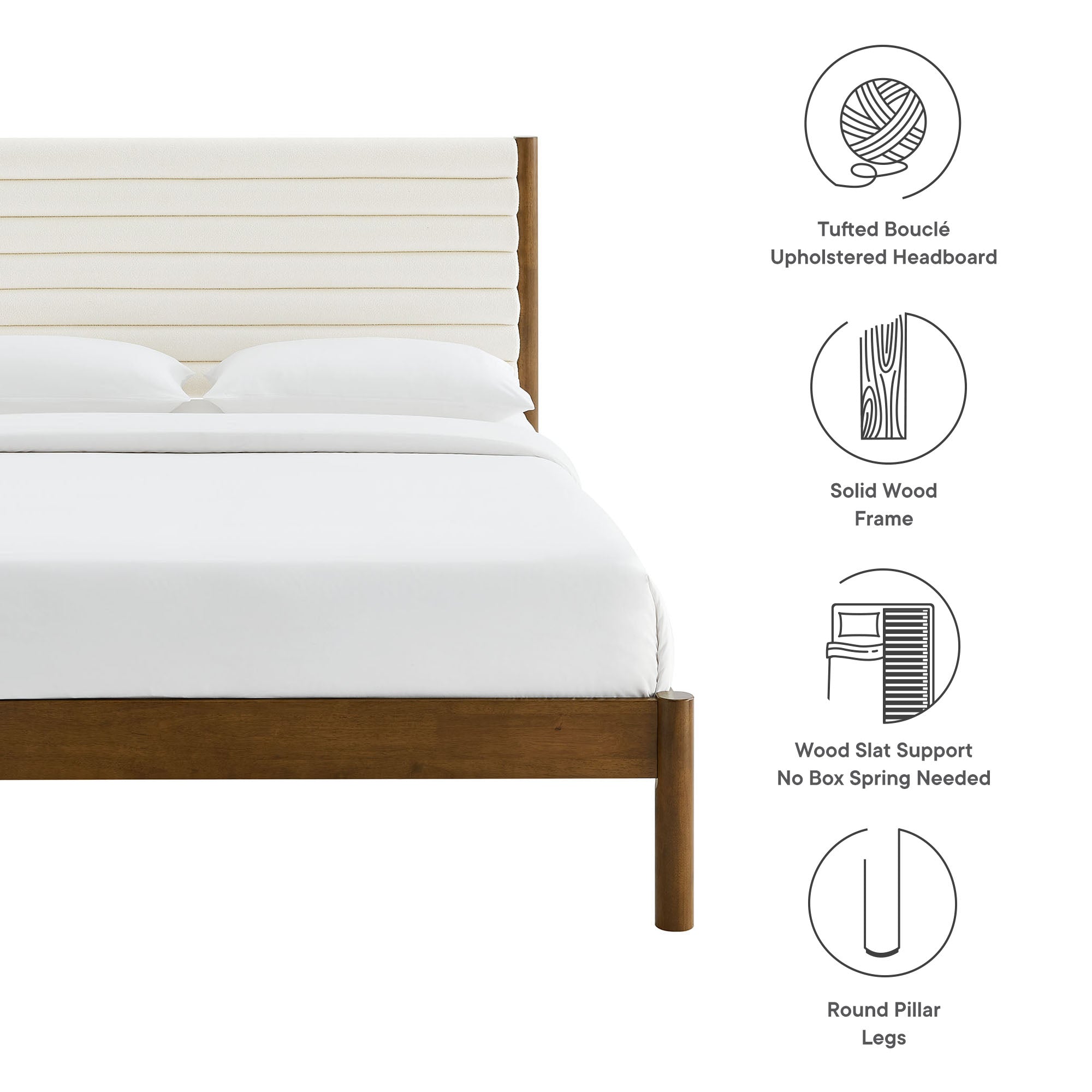 Olea Channel Tufted Boucle Solid Wood Queen Platform Bed by Modway - Best Buy Furniture