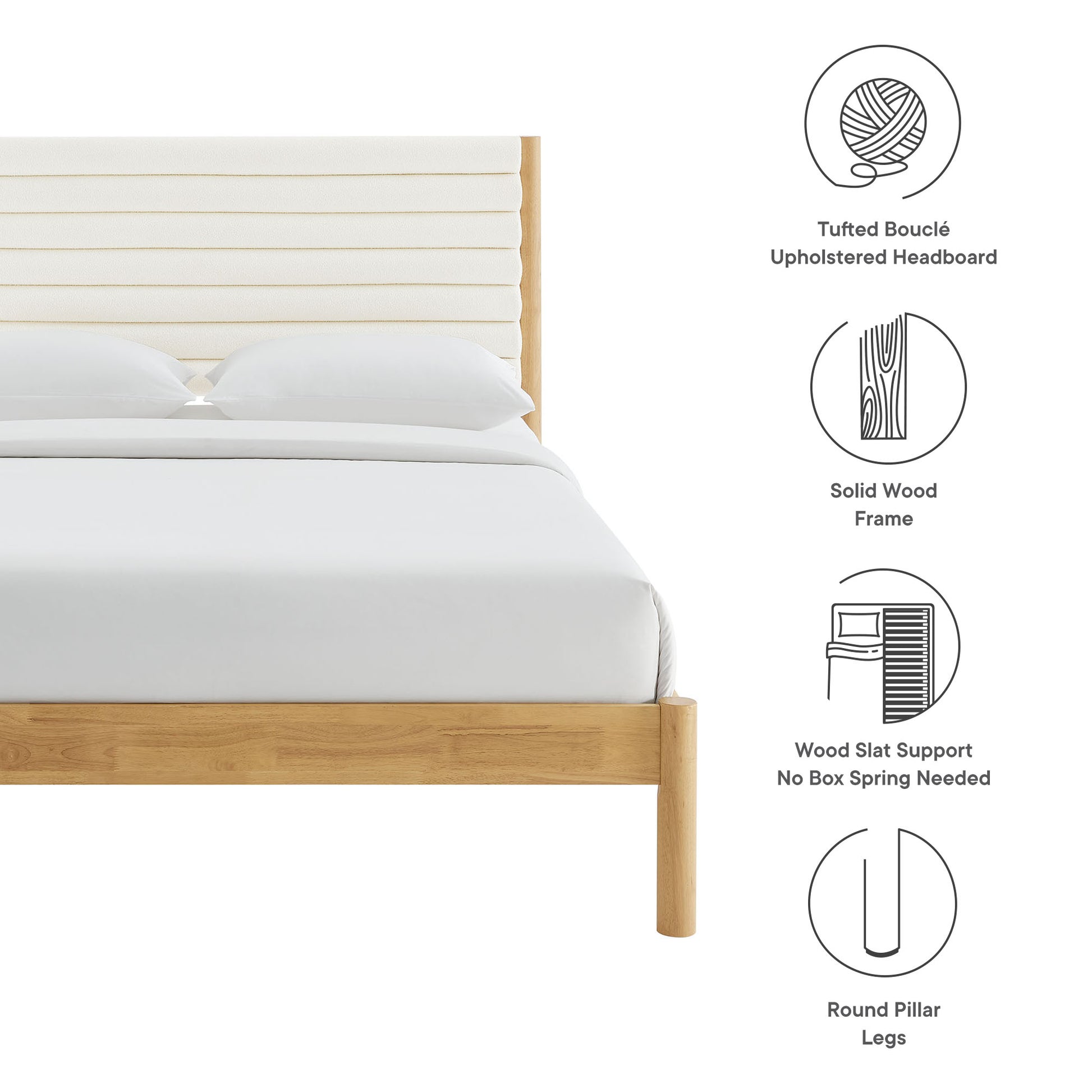 Olea Channel Tufted Boucle Solid Wood King Platform Bed by Modway - Best Buy Furniture