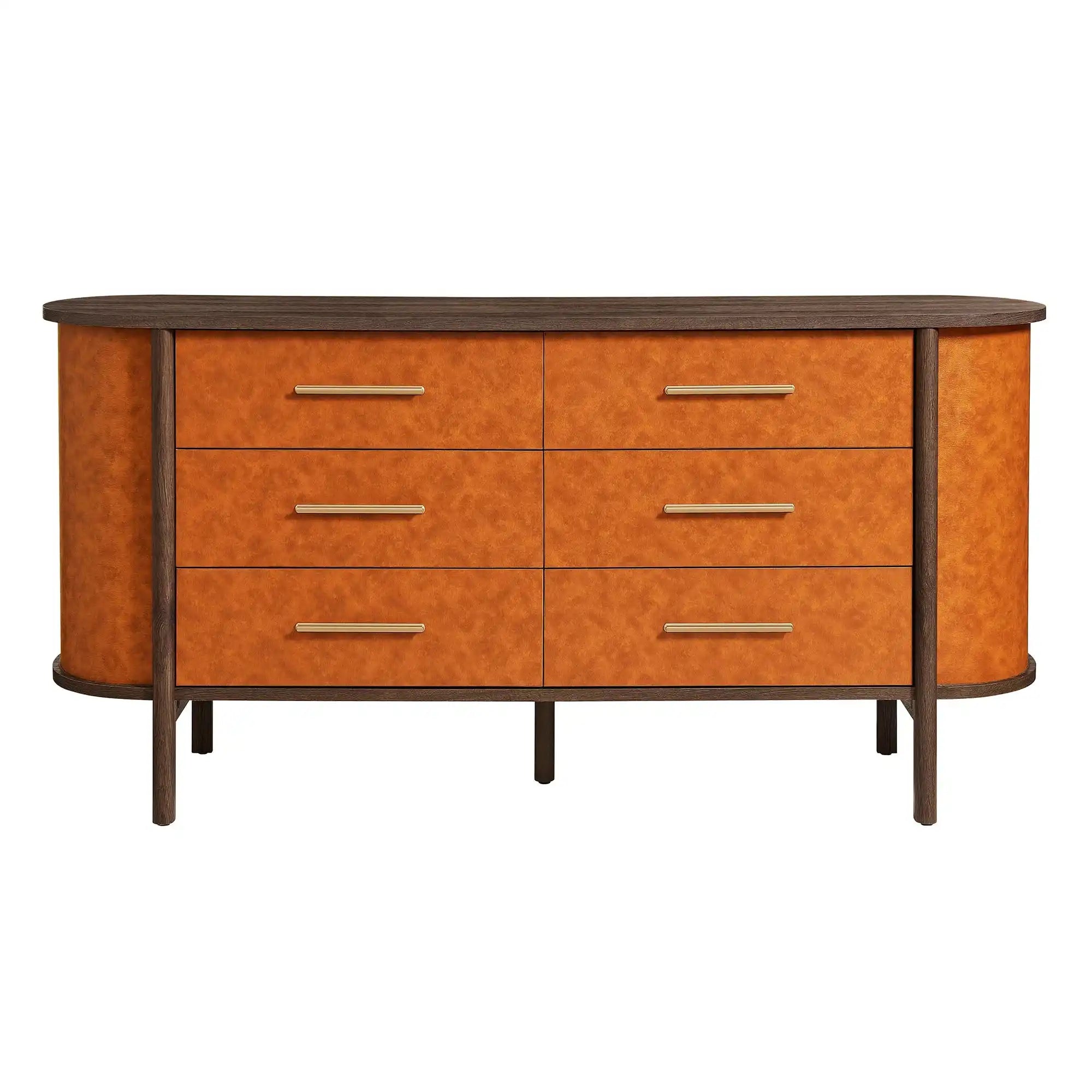 Coralie Curved 6-Drawer Vegan Leather Oval Dresser - Best Buy Furniture