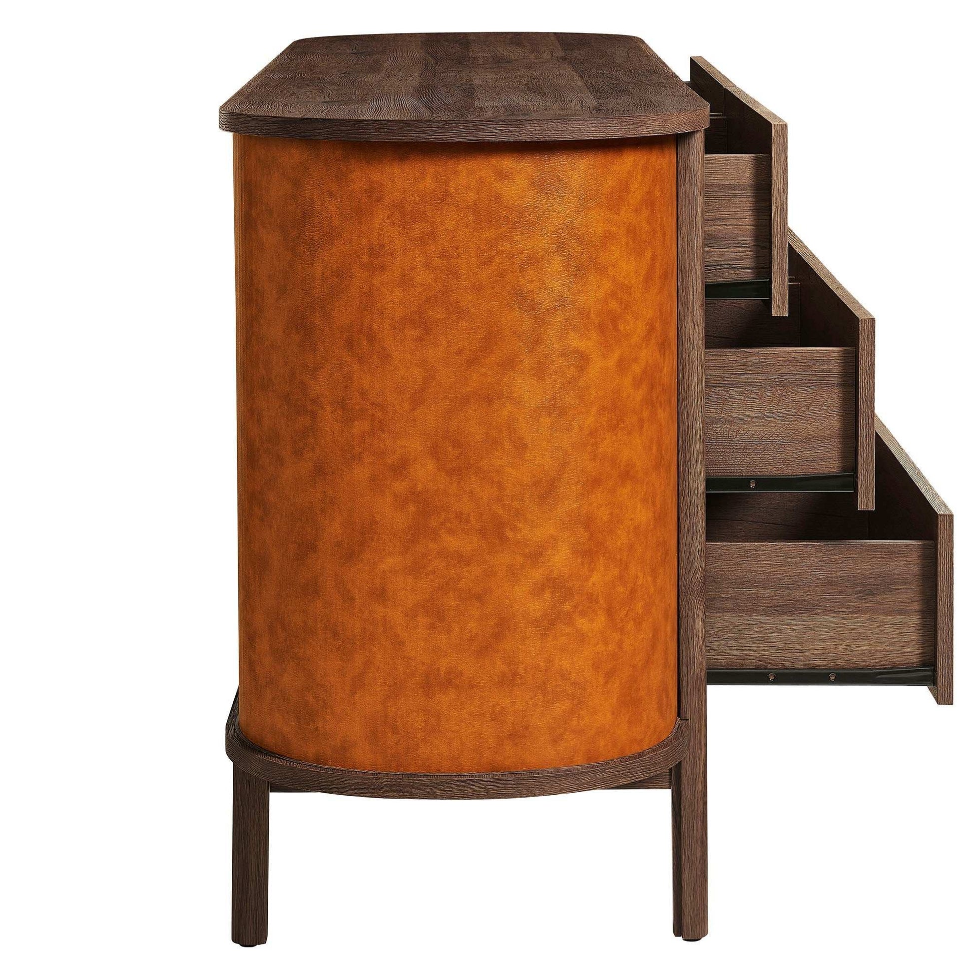 Coralie Curved 6-Drawer Vegan Leather Oval Dresser - Best Buy Furniture