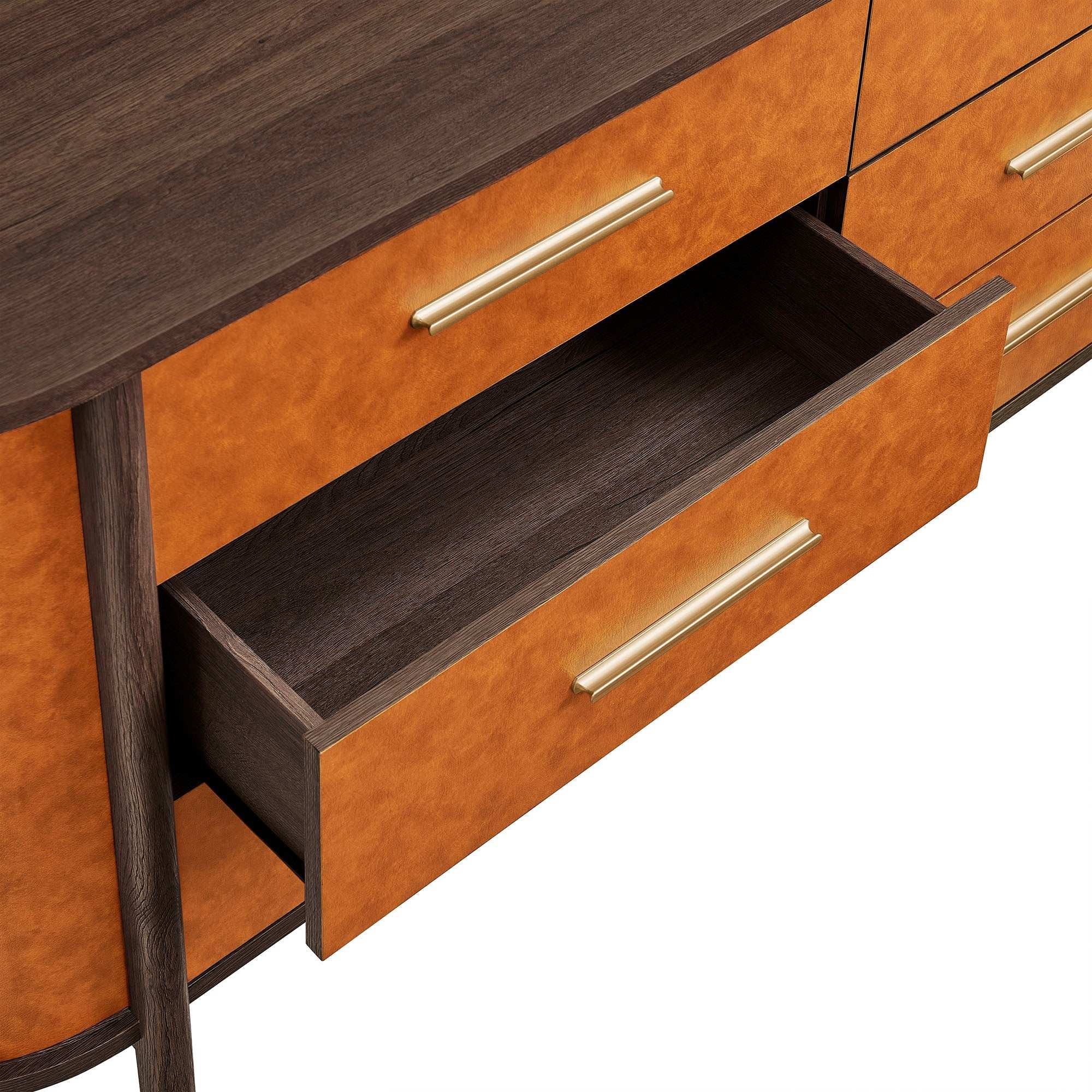 Coralie Curved 6-Drawer Vegan Leather Oval Dresser - Best Buy Furniture
