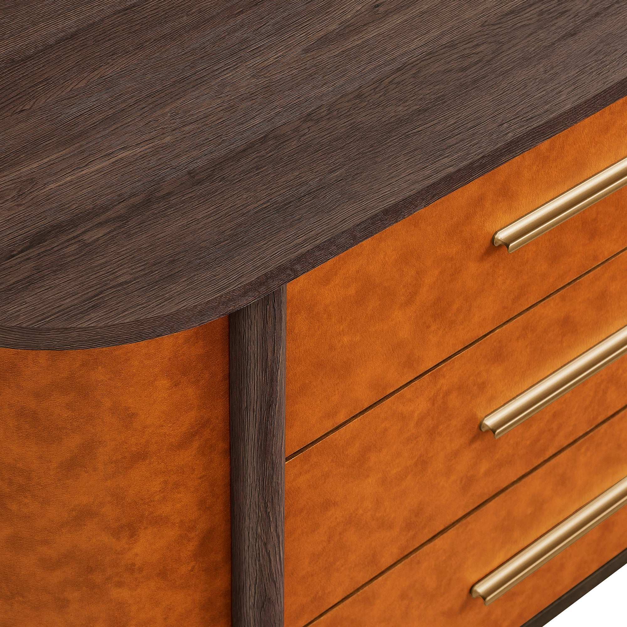 Coralie Curved 6-Drawer Vegan Leather Oval Dresser - Best Buy Furniture