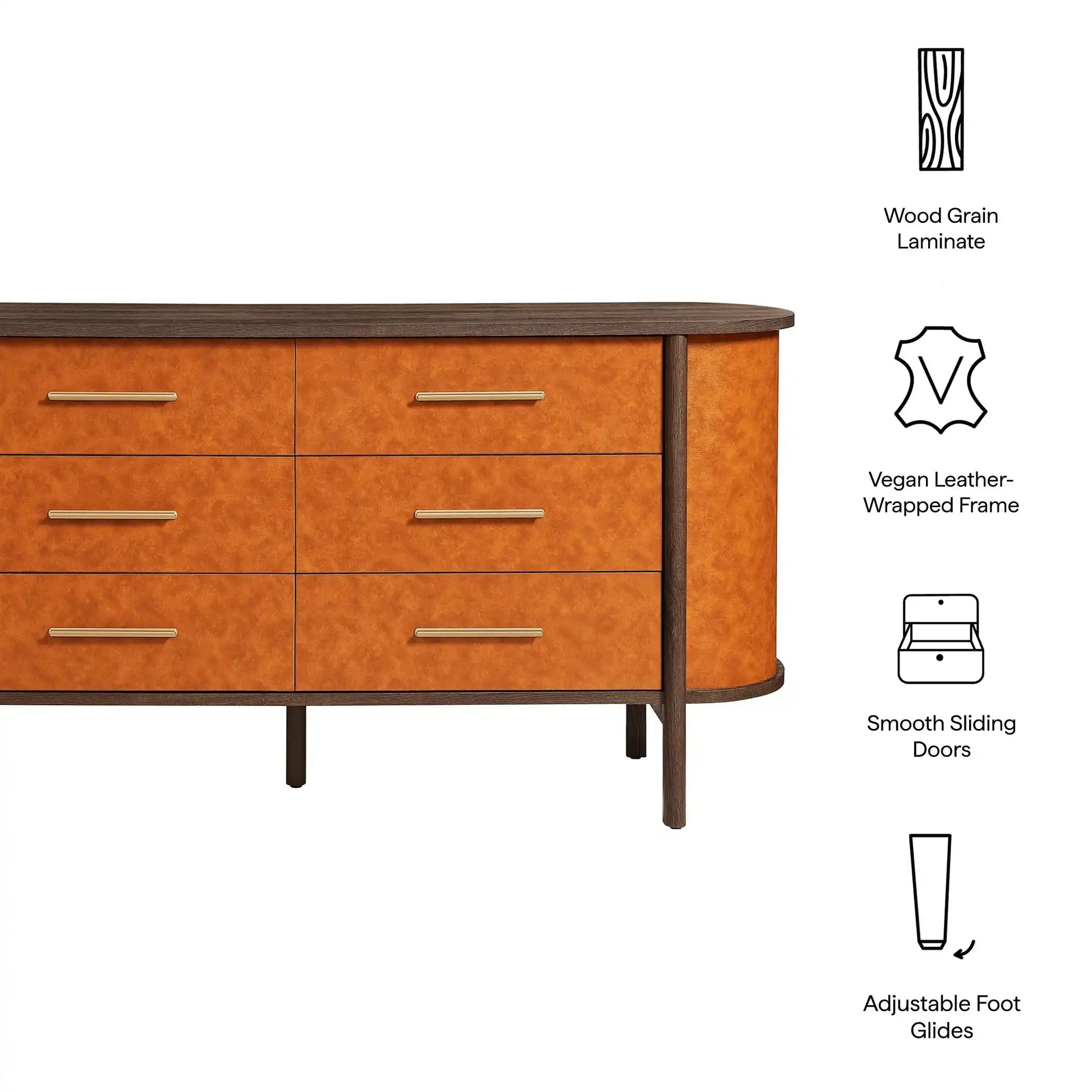 Coralie Curved 6-Drawer Vegan Leather Oval Dresser - Best Buy Furniture