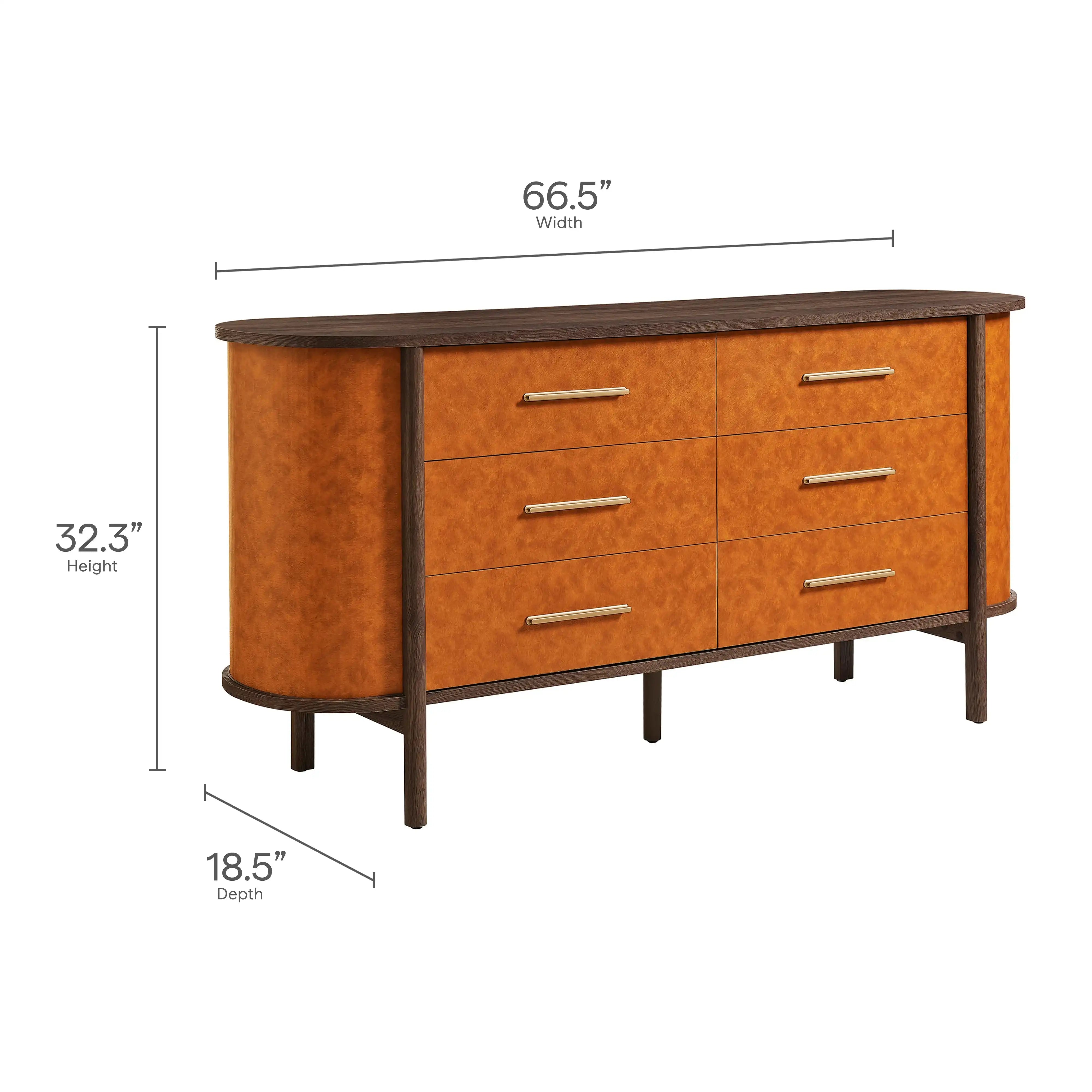 Coralie Curved 6-Drawer Vegan Leather Oval Dresser - Best Buy Furniture