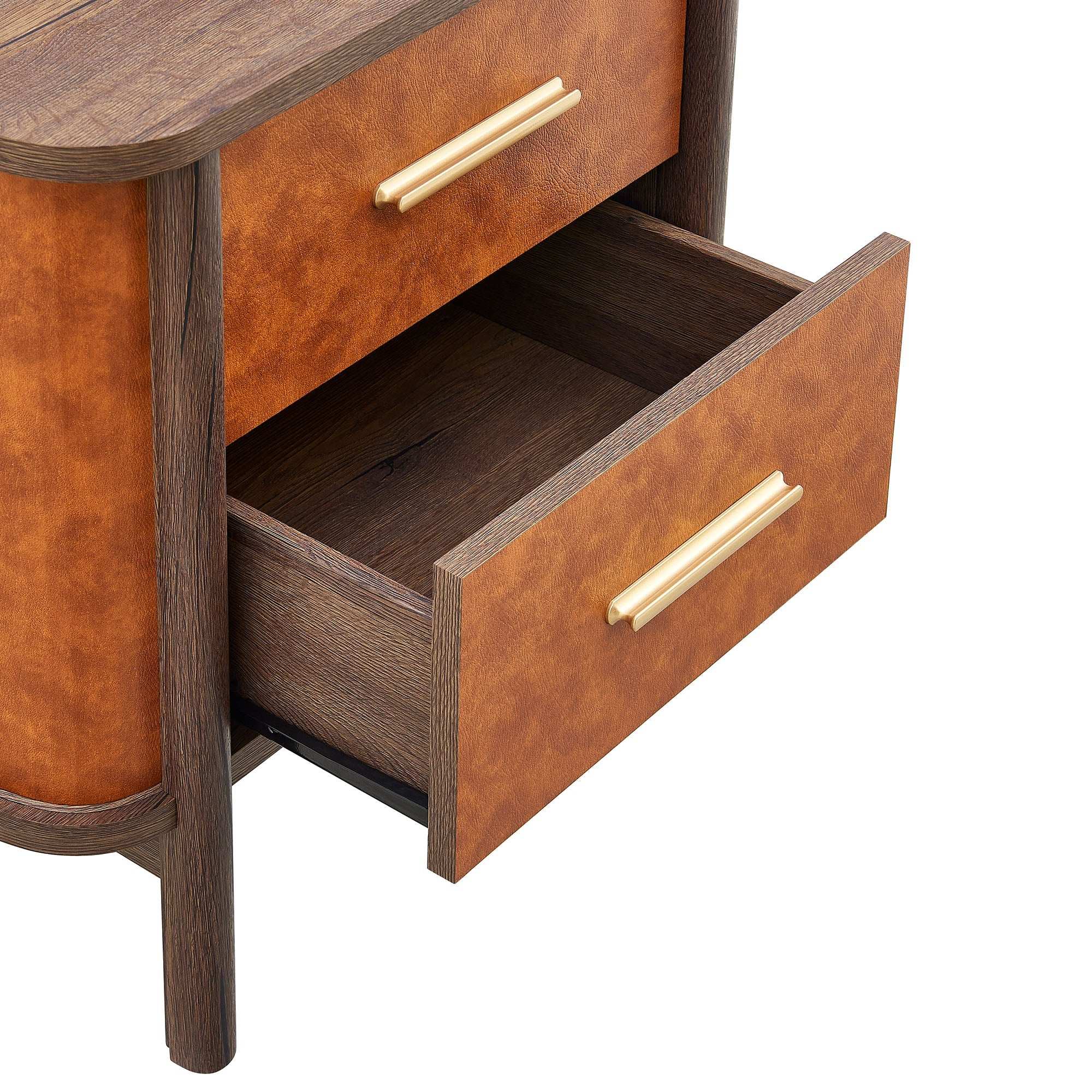 Coralie 2-Drawer Curved Vegan Leather Nightstand - Best Buy Furniture