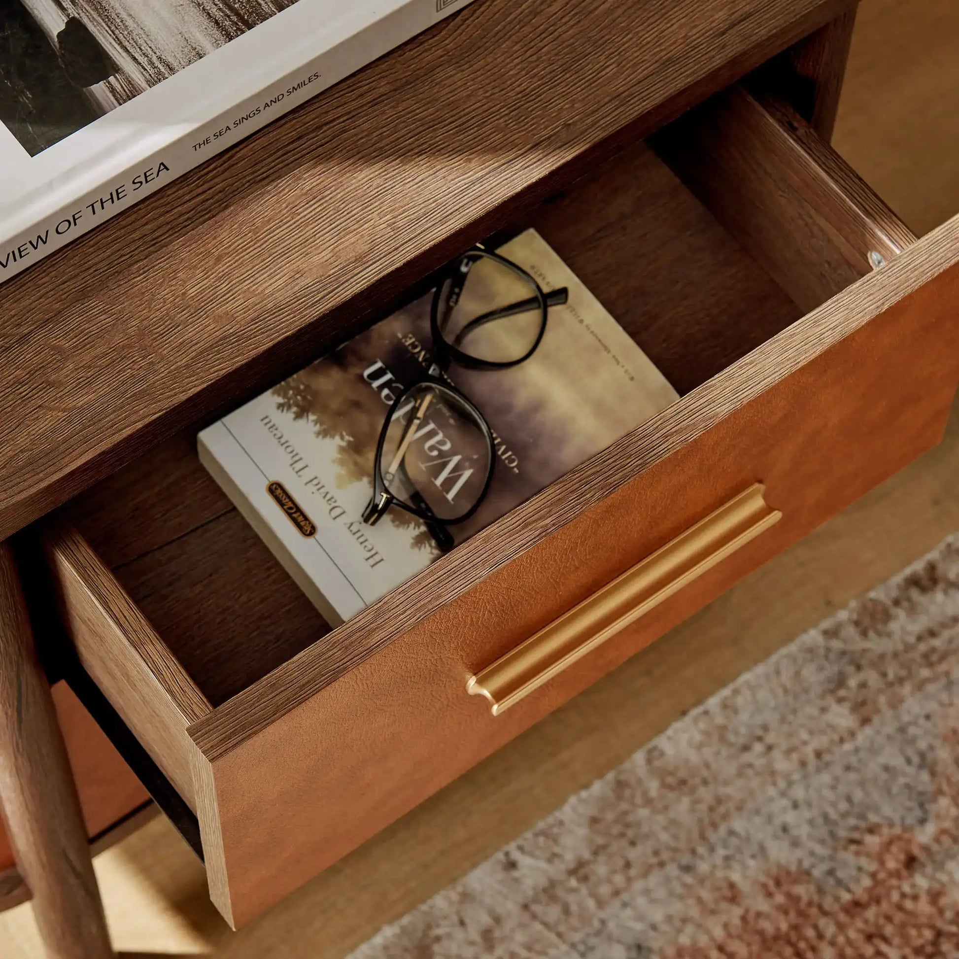 Coralie 2-Drawer Curved Vegan Leather Nightstand - Best Buy Furniture