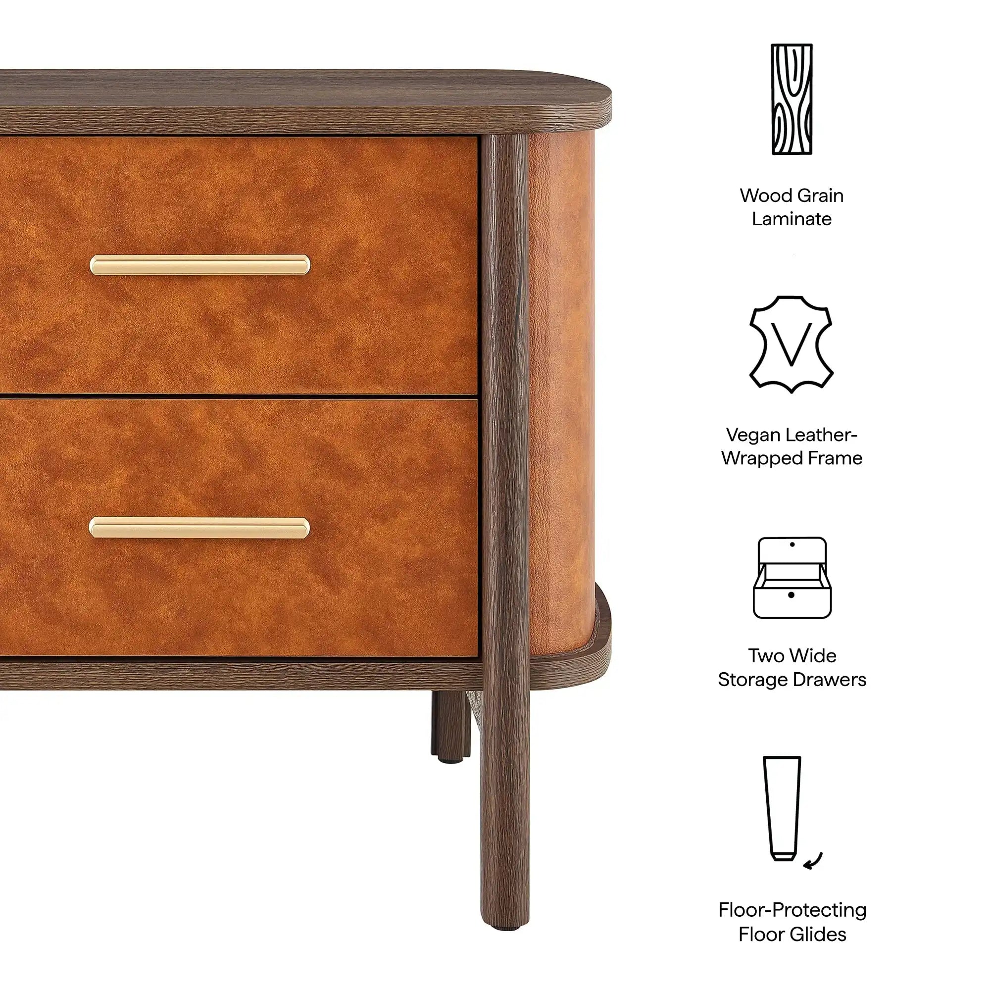 Coralie 2-Drawer Curved Vegan Leather Nightstand - Best Buy Furniture